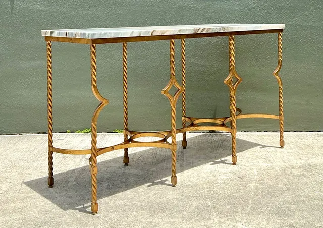 Vintage Twisted Iron and Marble Console Table — additional photo 6