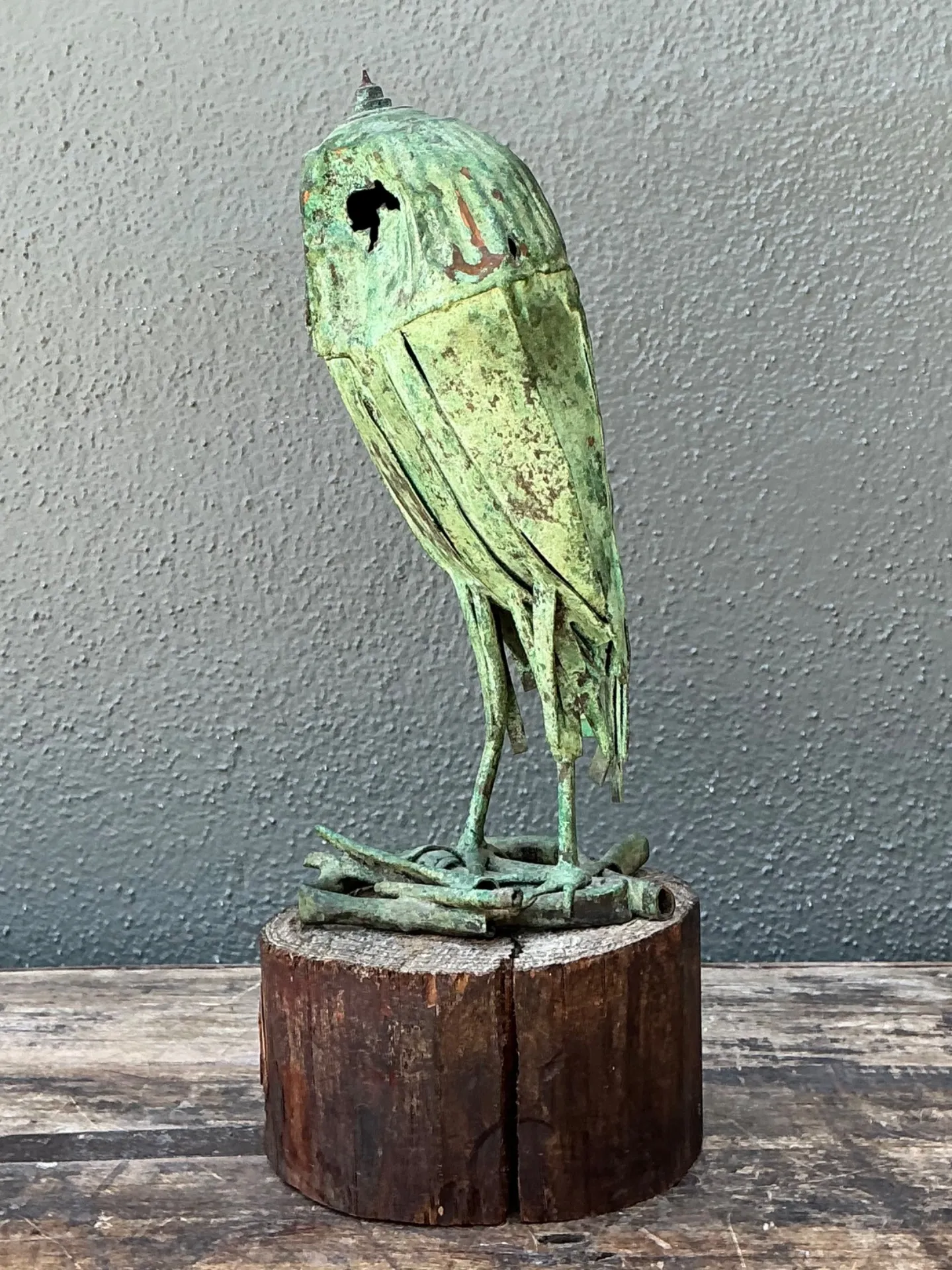 Vintage Patinated Copper Owl Sculpture — additional photo 6