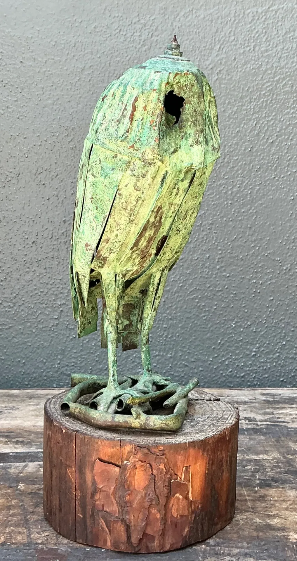Vintage Patinated Copper Owl Sculpture — additional photo 2