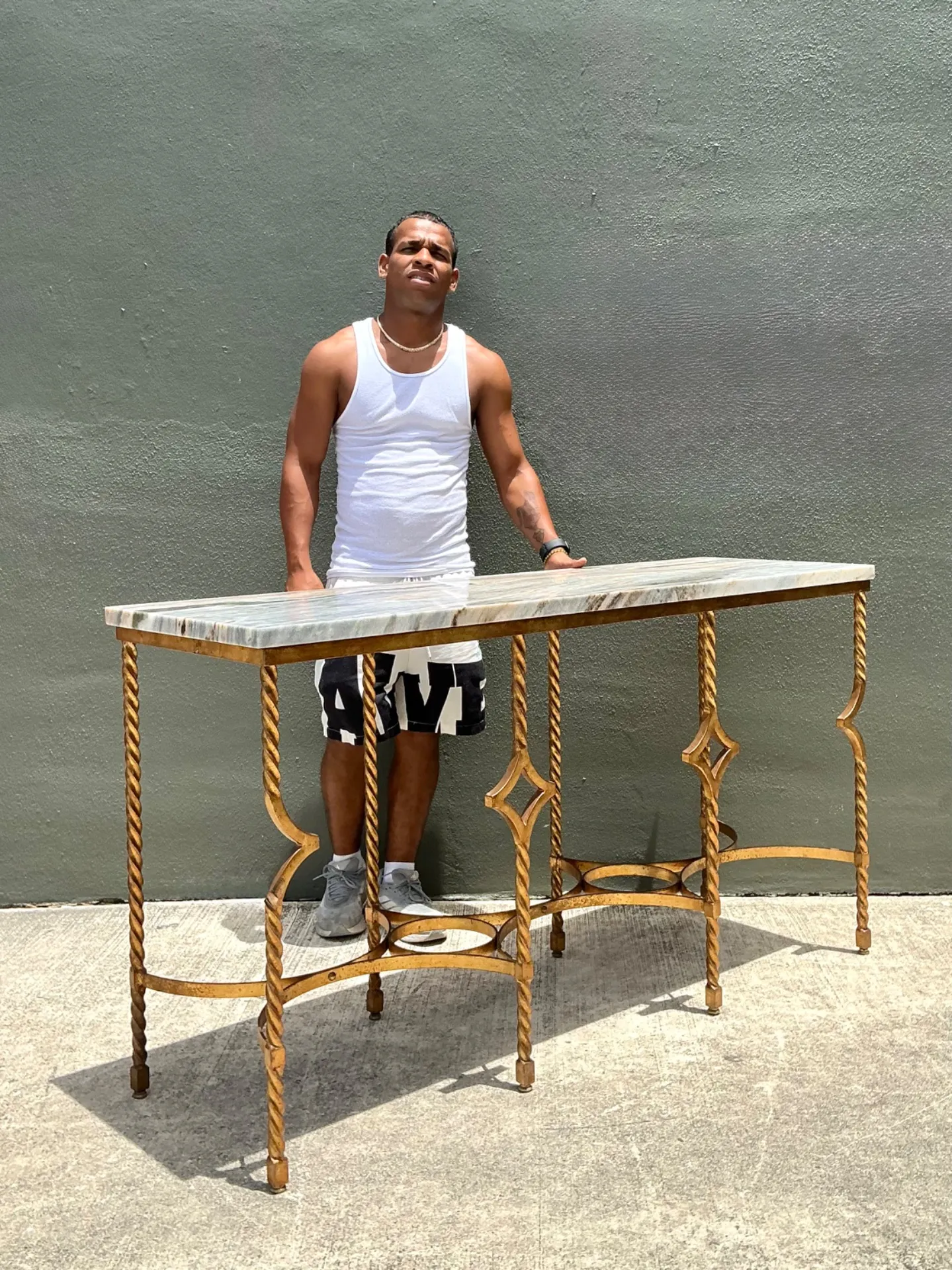 Vintage Twisted Iron and Marble Console Table — additional photo 2