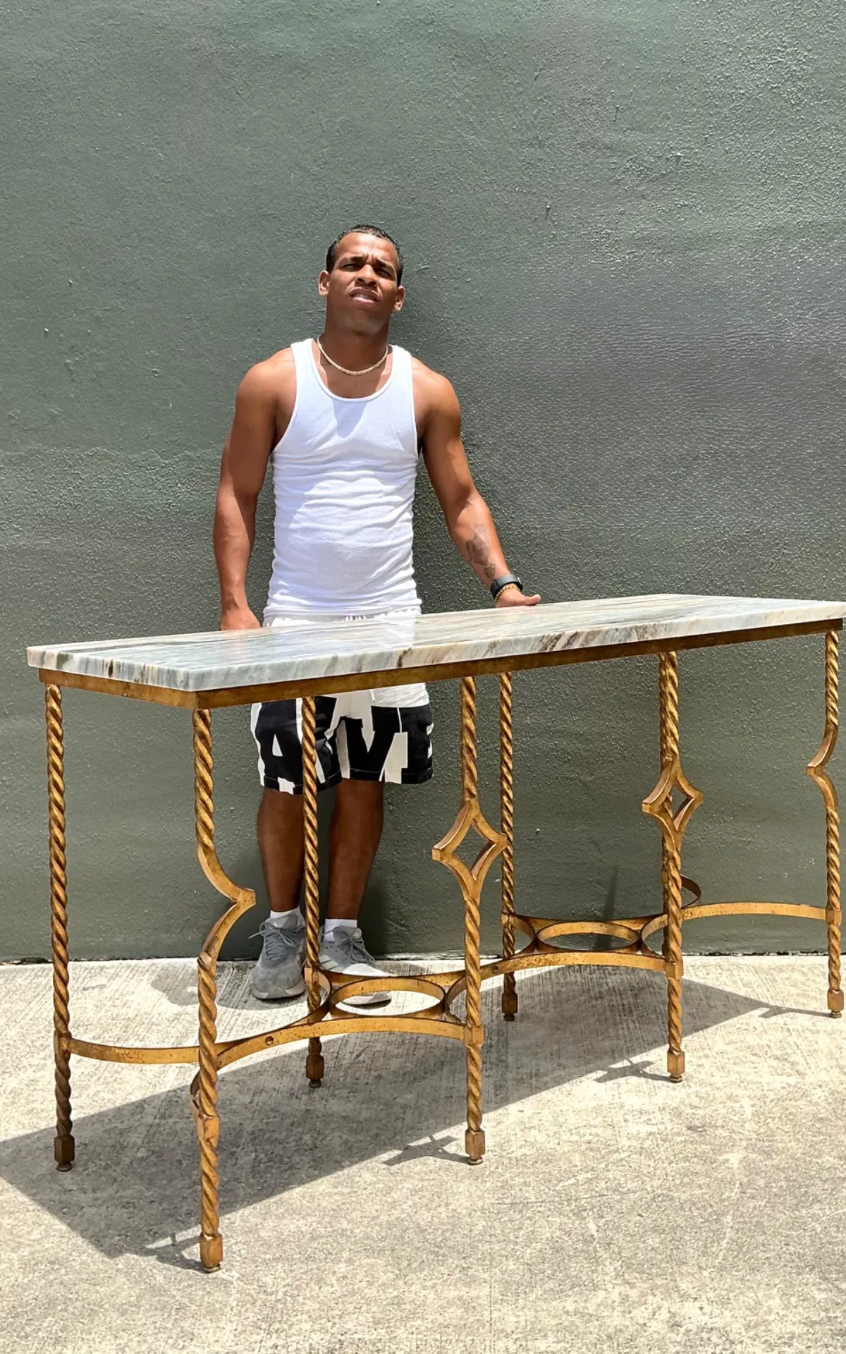 Vintage Twisted Iron and Marble Console Table — additional photo 2