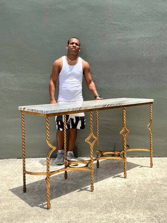 Vintage Twisted Iron and Marble Console Table — additional photo 2