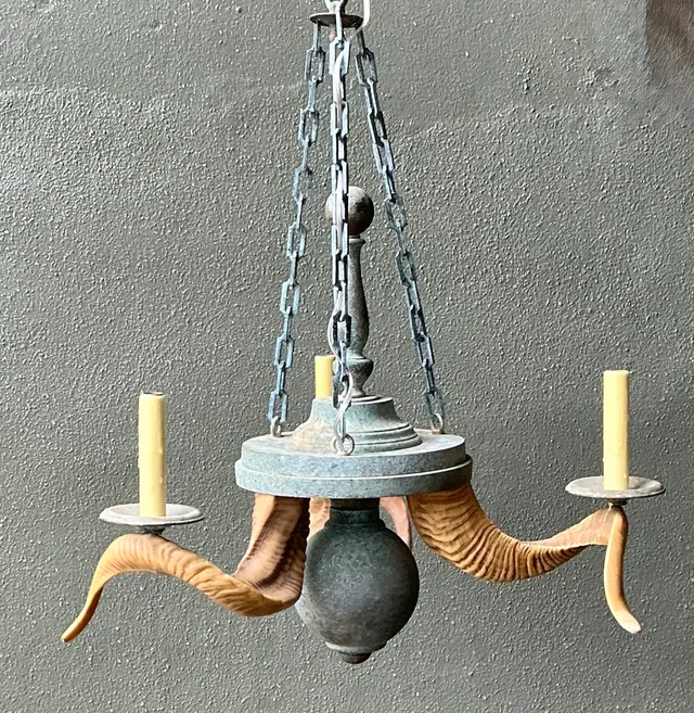 Vintage Horn Motif Metal Hanging Light — additional photo 2