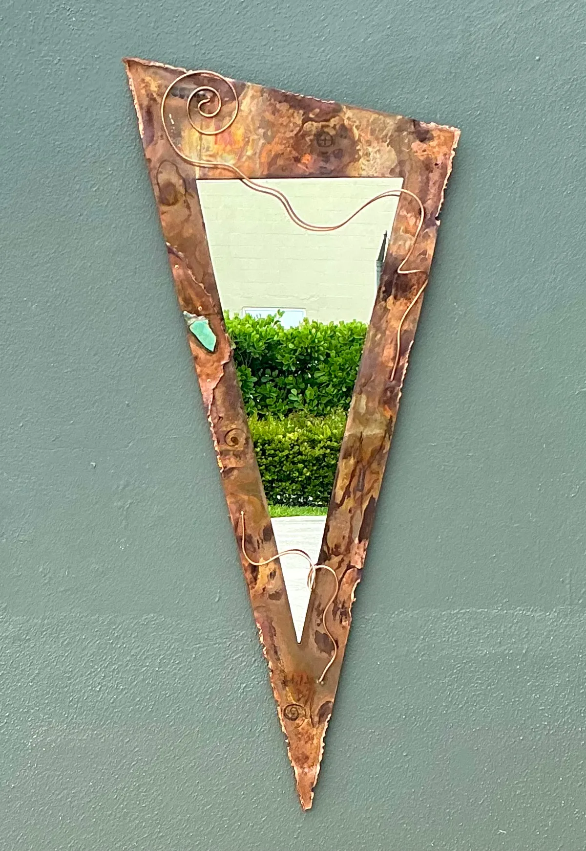 Vintage Post Modern Copper Triangle Wall Mirror — additional photo 3