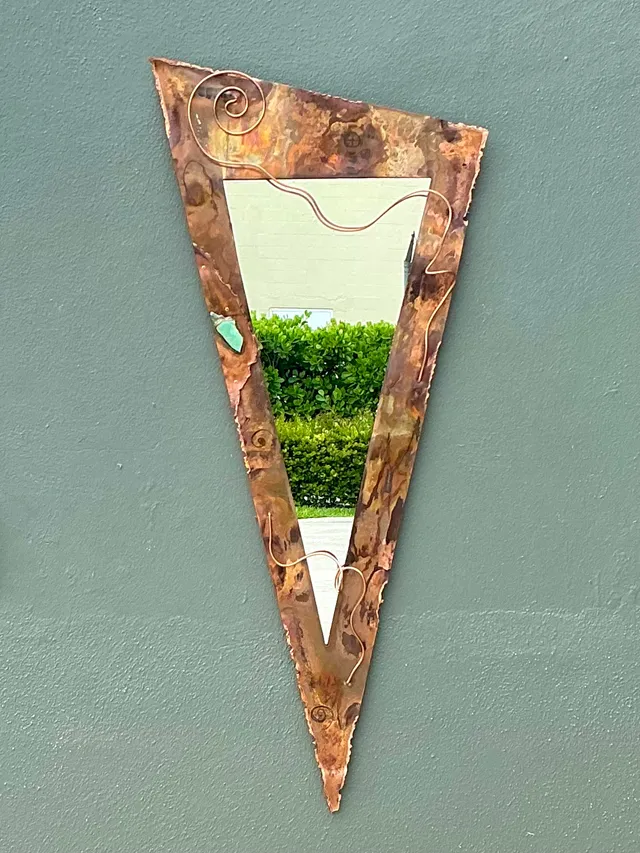 Vintage Post Modern Copper Triangle Wall Mirror — additional photo 3