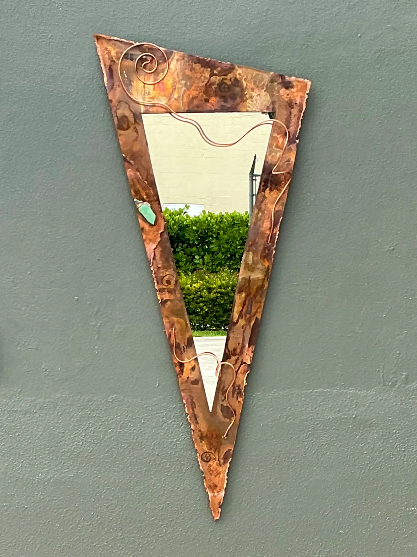 Vintage Post Modern Copper Triangle Wall Mirror — additional photo 1