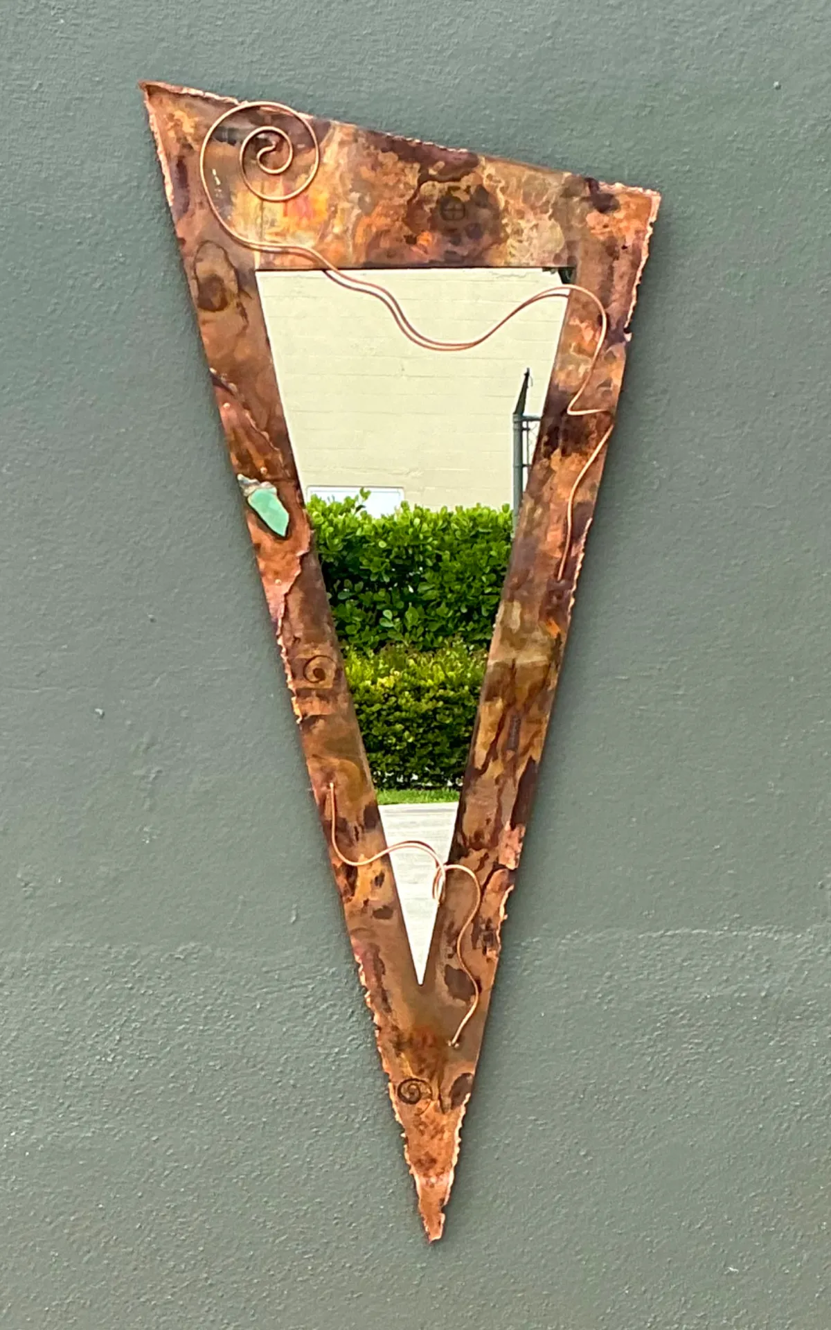 Vintage Post Modern Copper Triangle Wall Mirror