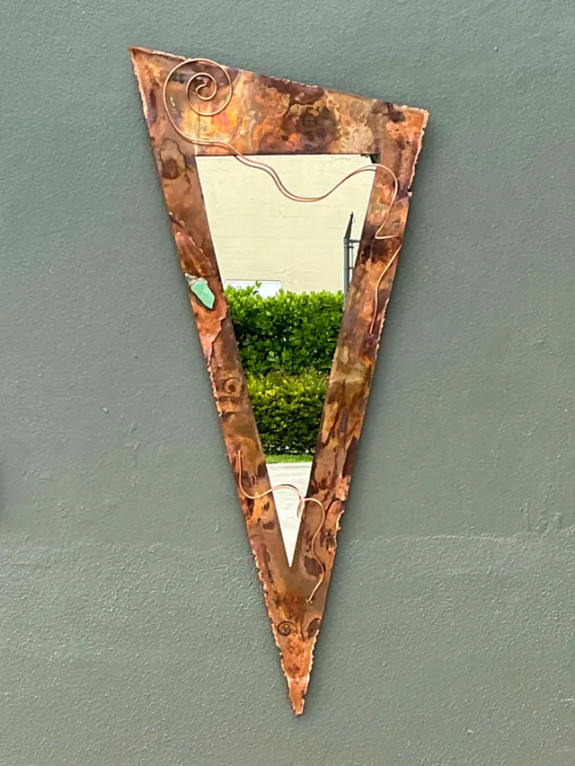 Vintage Post Modern Copper Triangle Wall Mirror — additional photo 1