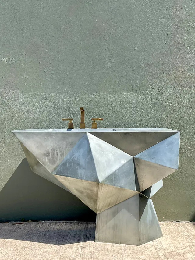 Vintage Custom Sculptural Metal Pedestal Sink — additional photo 2