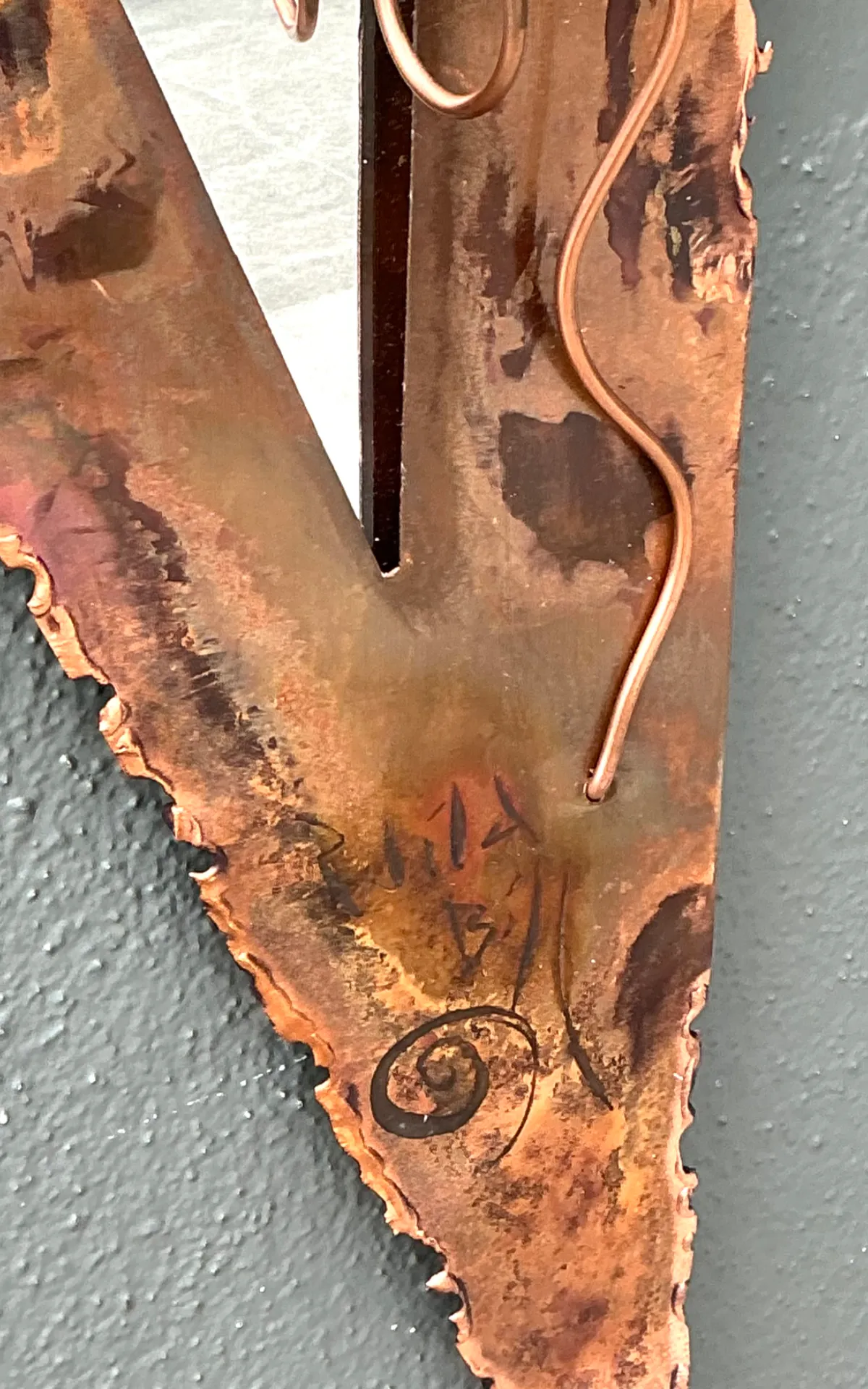 Vintage Post Modern Copper Triangle Wall Mirror — additional photo 5