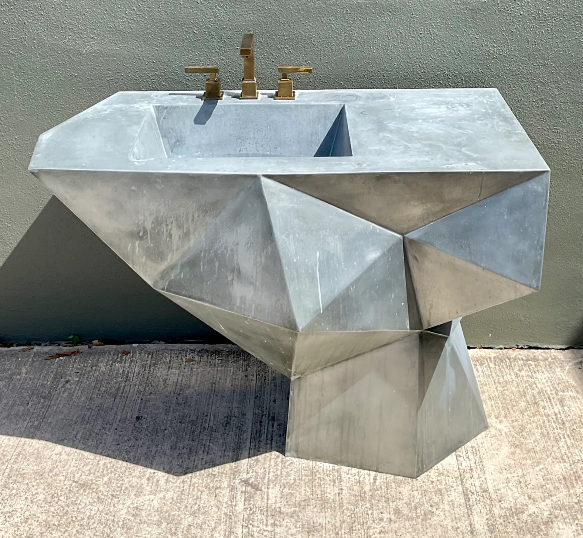 Vintage Custom Sculptural Metal Pedestal Sink — additional photo 8