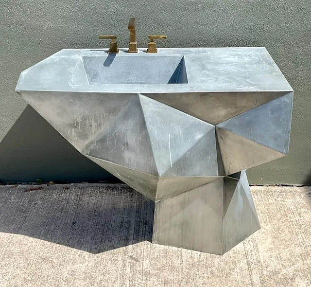 Vintage Custom Sculptural Metal Pedestal Sink — additional photo 8