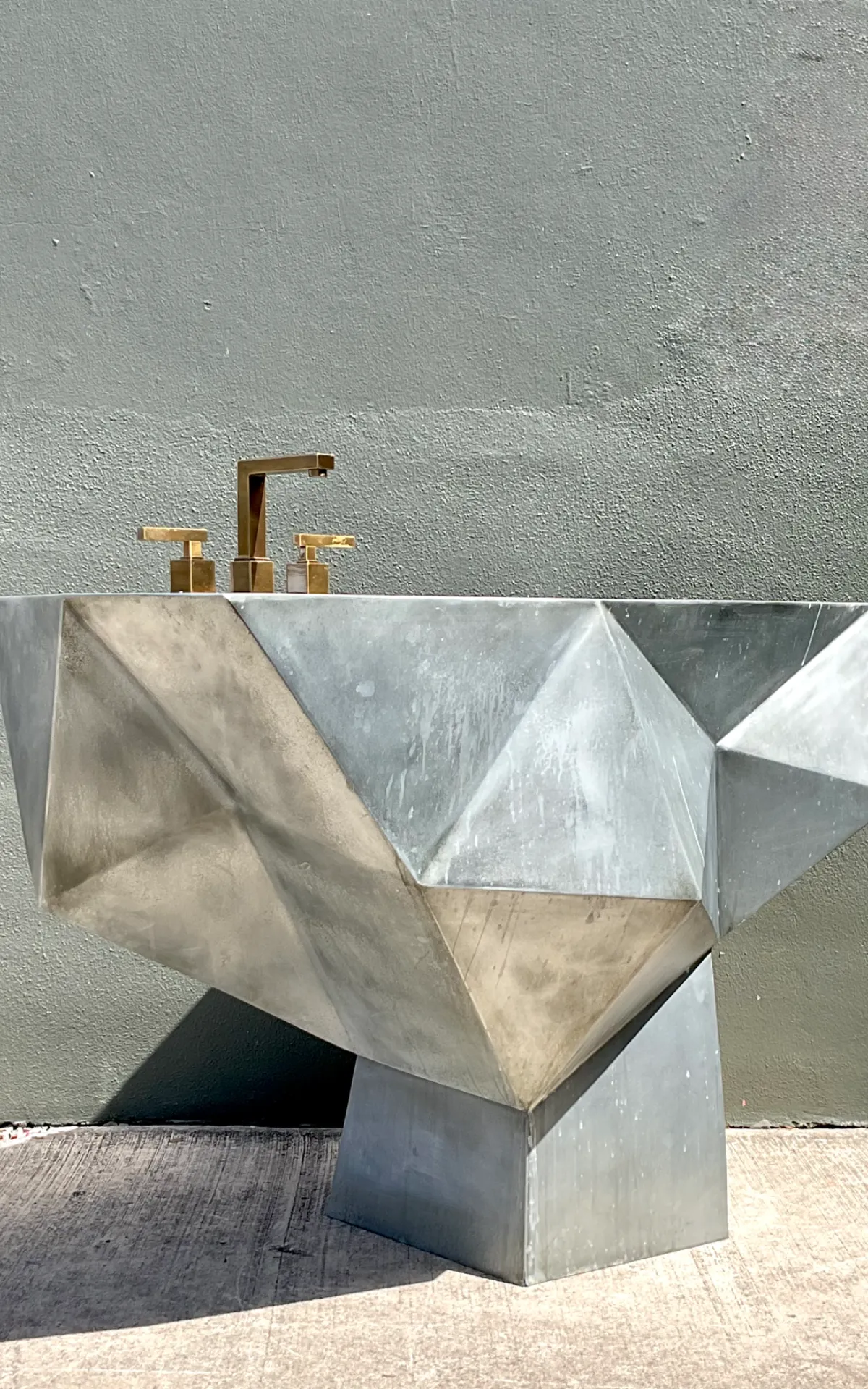 Vintage Custom Sculptural Metal Pedestal Sink — additional photo 3