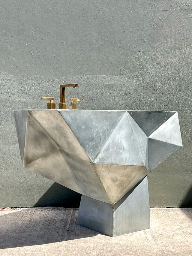 Vintage Custom Sculptural Metal Pedestal Sink — additional photo 3