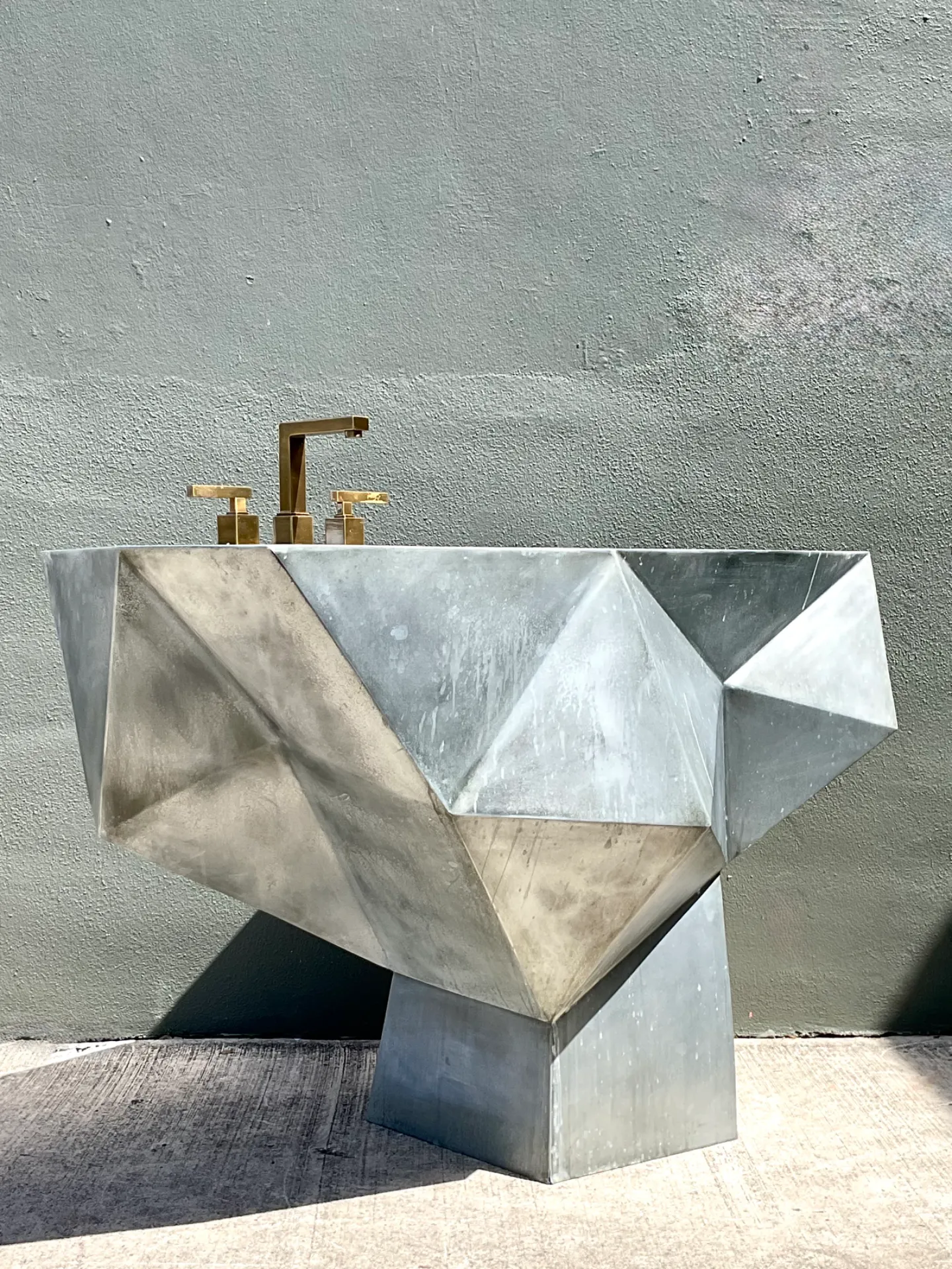 Vintage Custom Sculptural Metal Pedestal Sink — additional photo 1