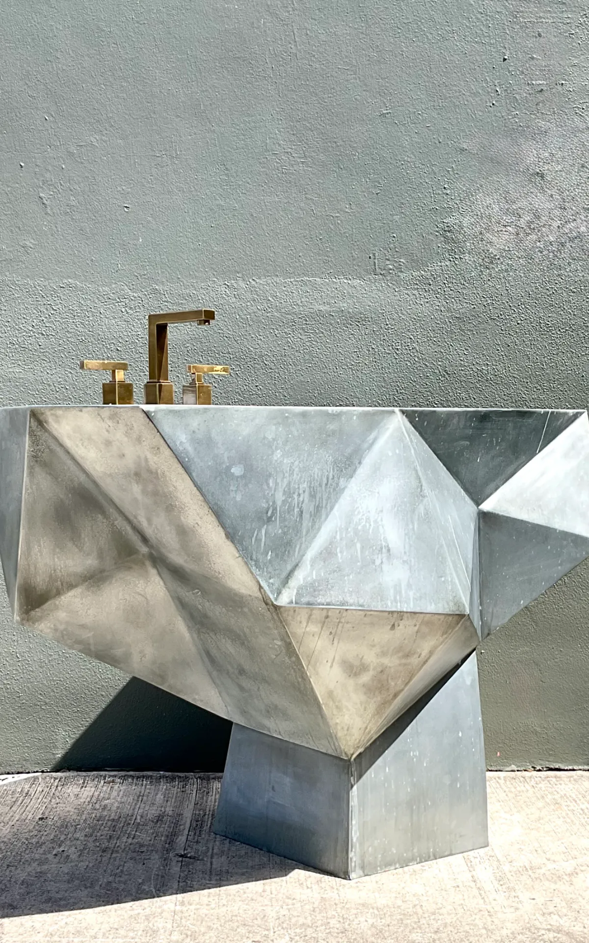 Vintage Custom Sculptural Metal Pedestal Sink