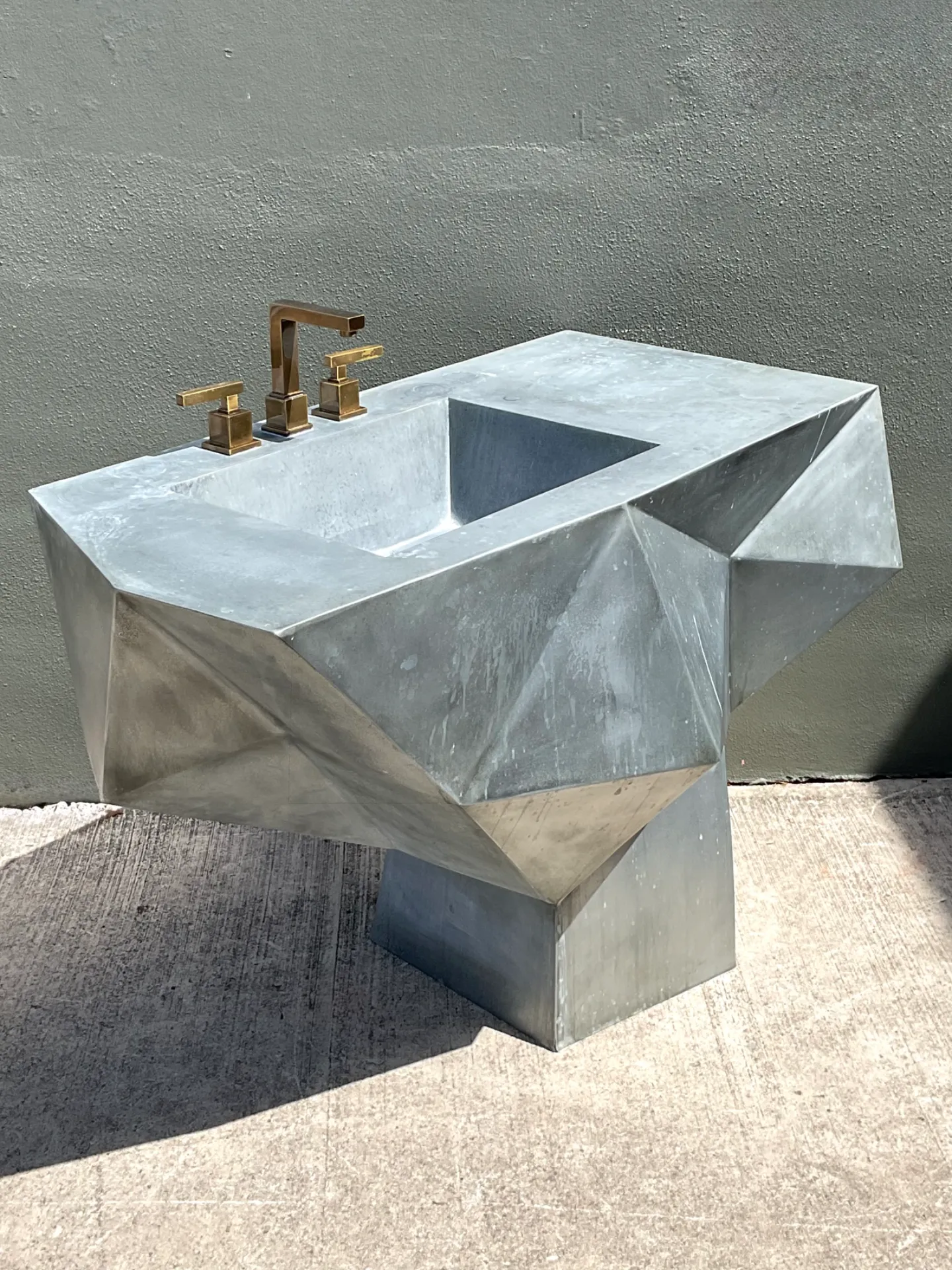 Vintage Custom Sculptural Metal Pedestal Sink — additional photo 5