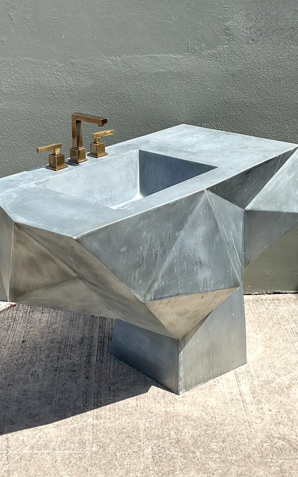 Vintage Custom Sculptural Metal Pedestal Sink — additional photo 5