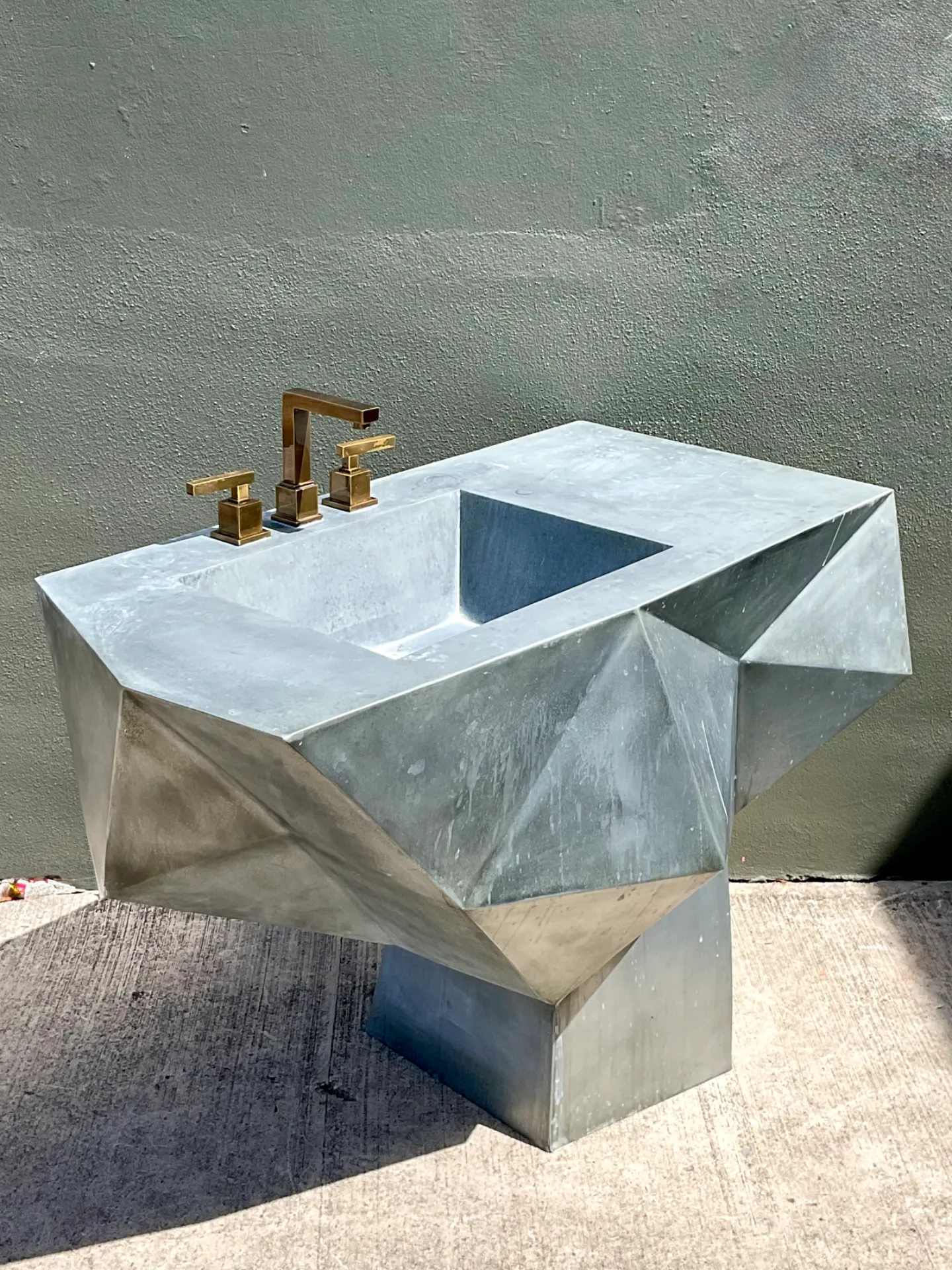 Vintage Custom Sculptural Metal Pedestal Sink — additional photo 7