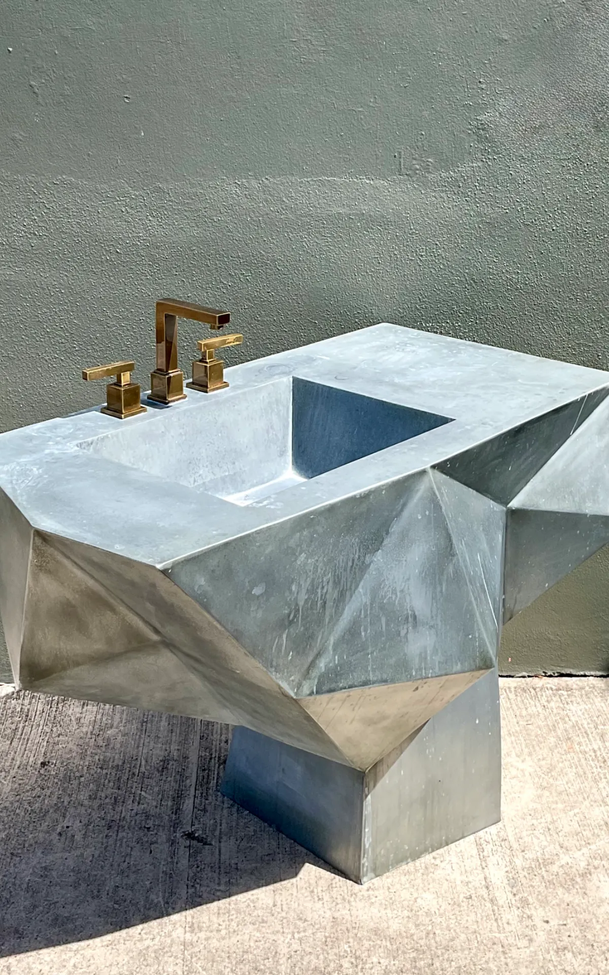 Vintage Custom Sculptural Metal Pedestal Sink — additional photo 7