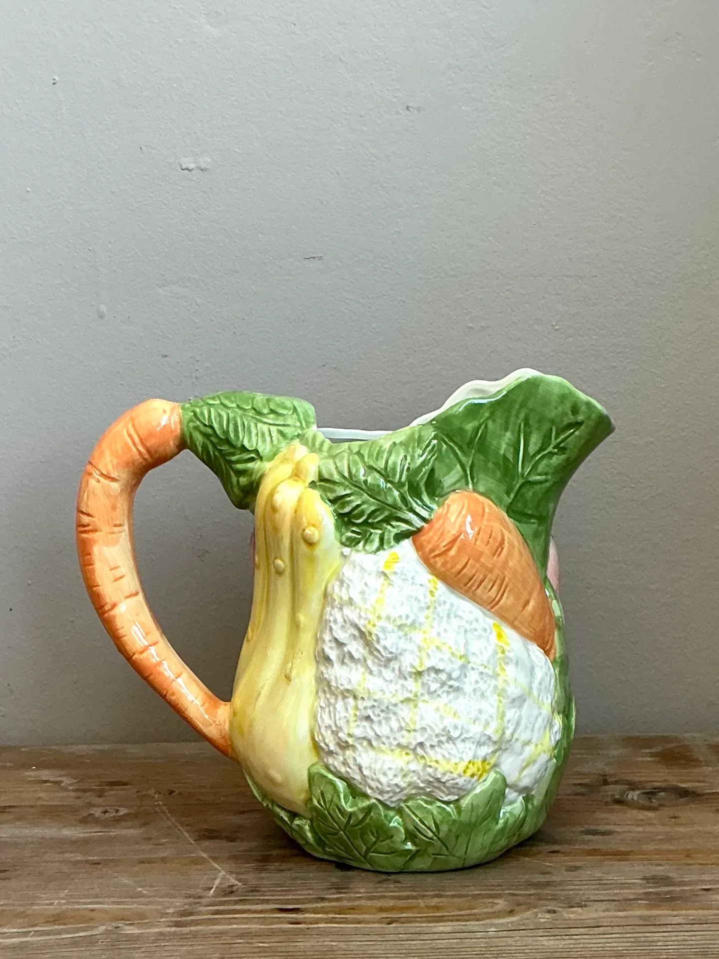 Vintage Hand-Painted Vegetable Ceramic Pitcher — additional photo 1