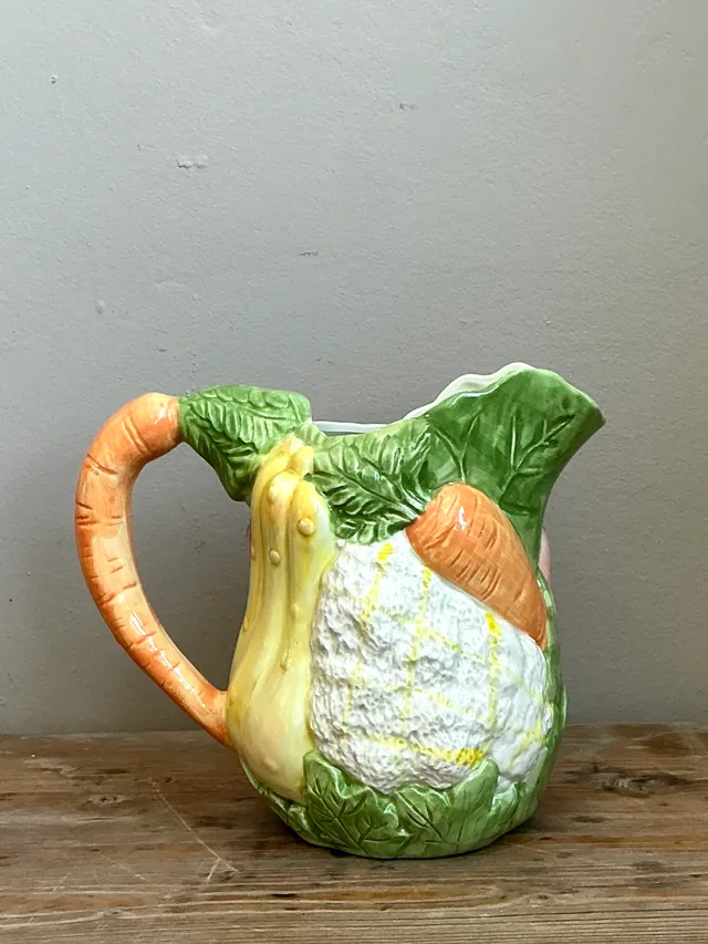 Vintage Hand-Painted Vegetable Ceramic Pitcher — additional photo 1