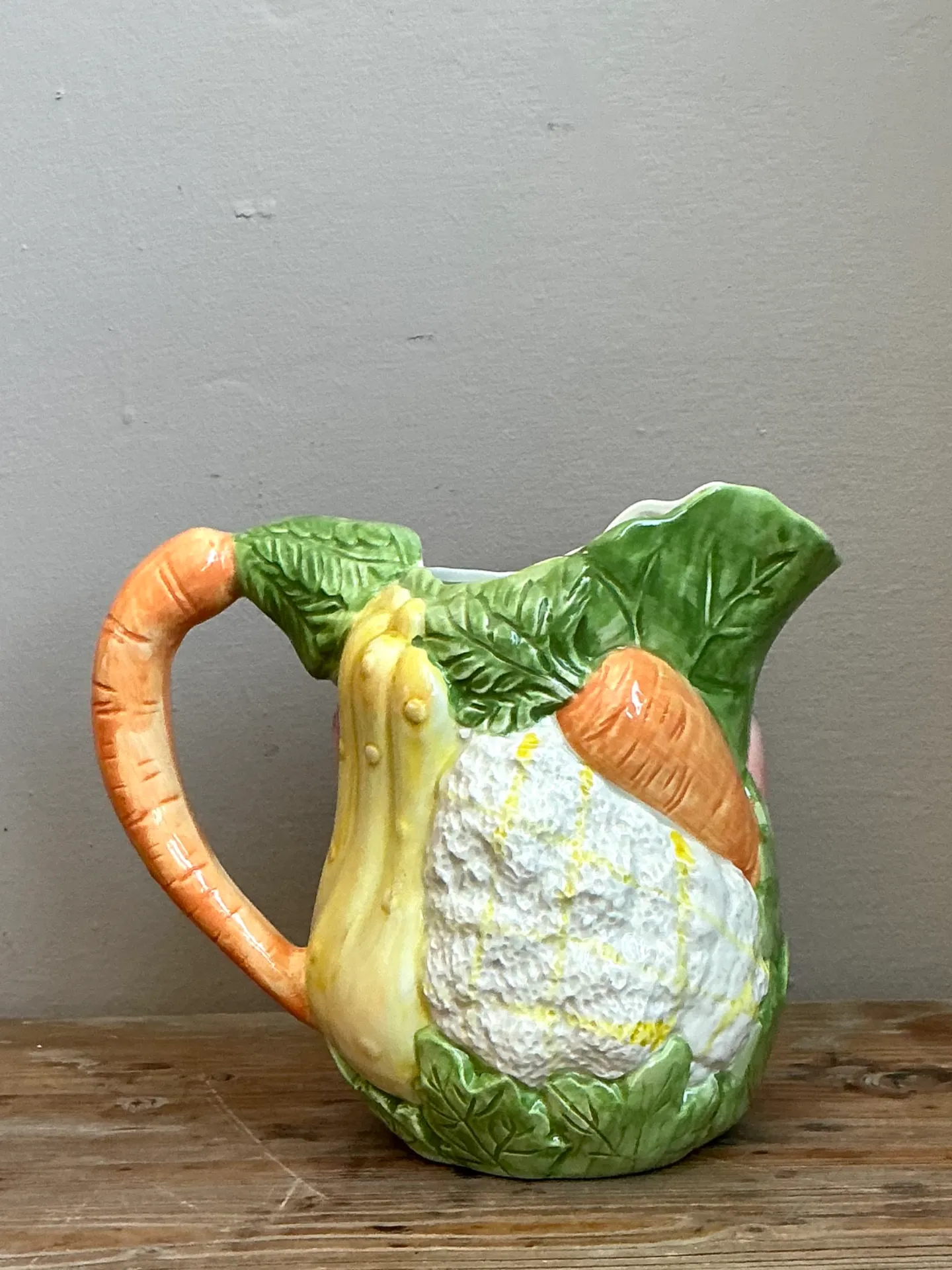 Vintage Hand-Painted Vegetable Ceramic Pitcher — additional photo 4