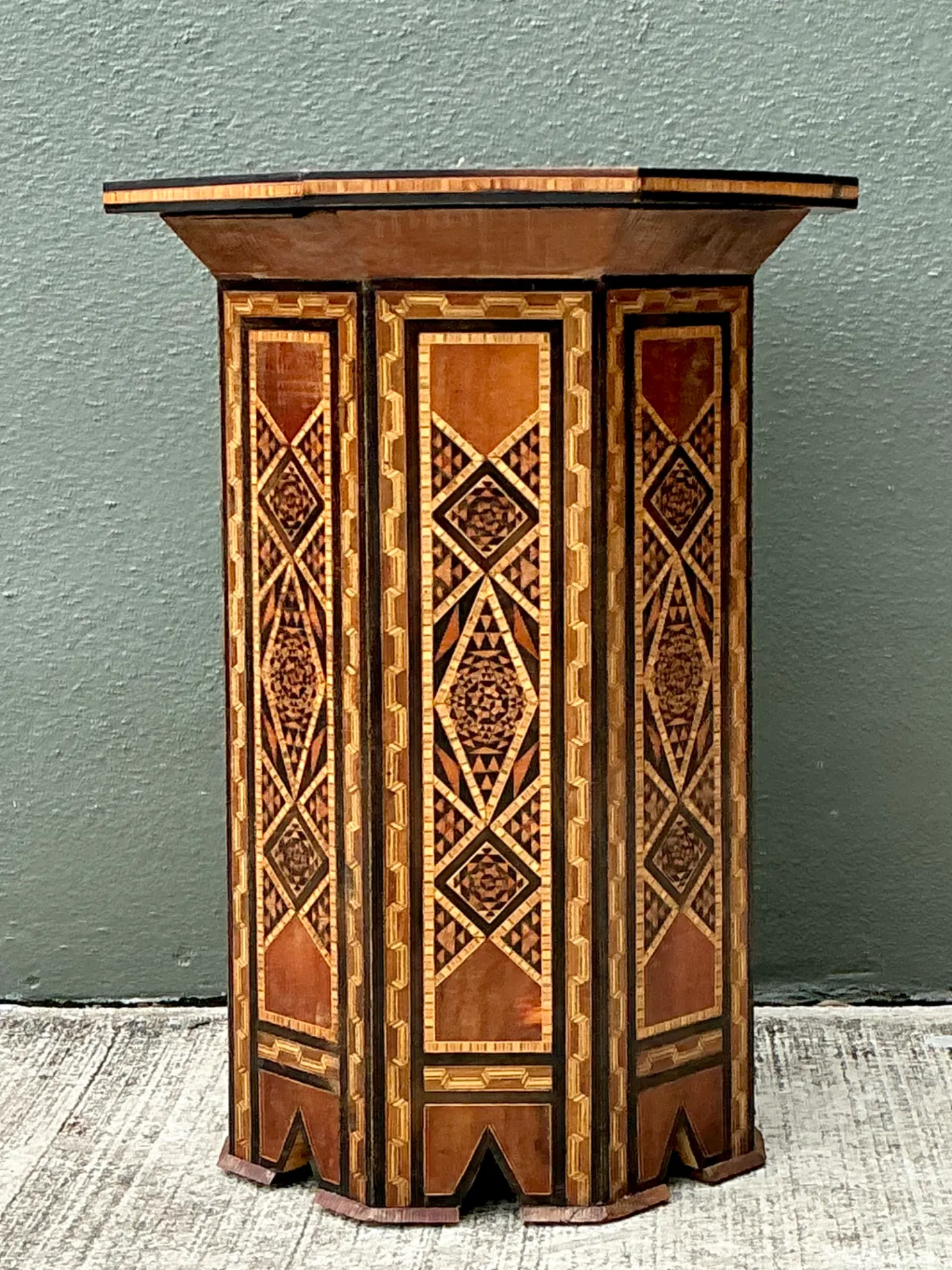 Vintage Geometric Inlay Wood Side Table — additional photo 2
