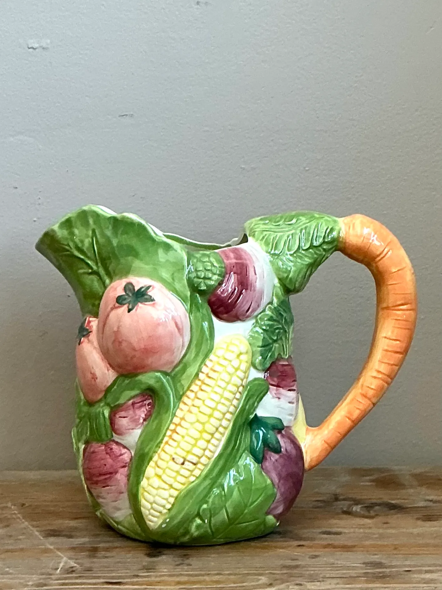 Vintage Hand-Painted Vegetable Ceramic Pitcher — additional photo 3