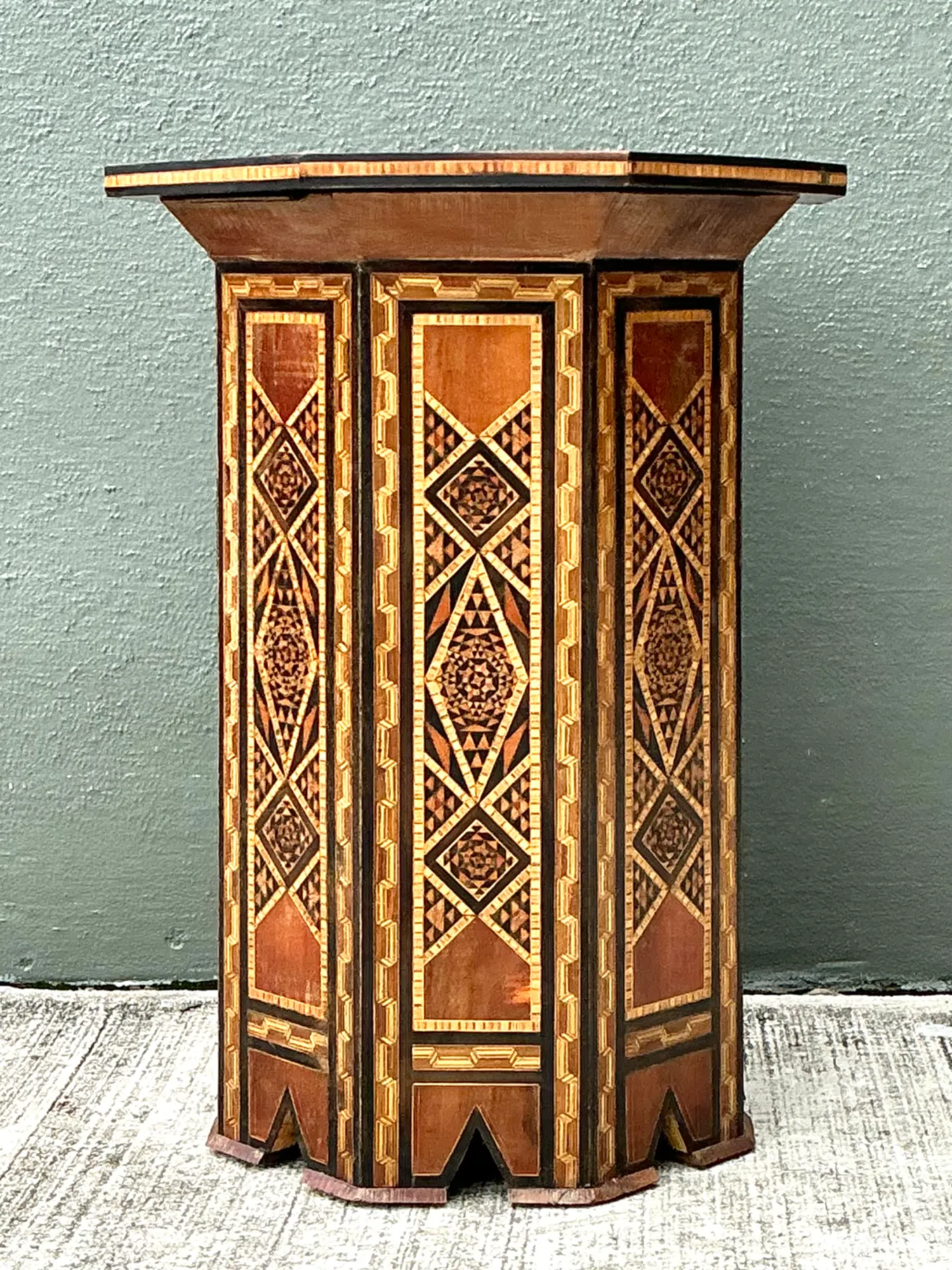 Vintage Geometric Inlay Wood Side Table — additional photo 4