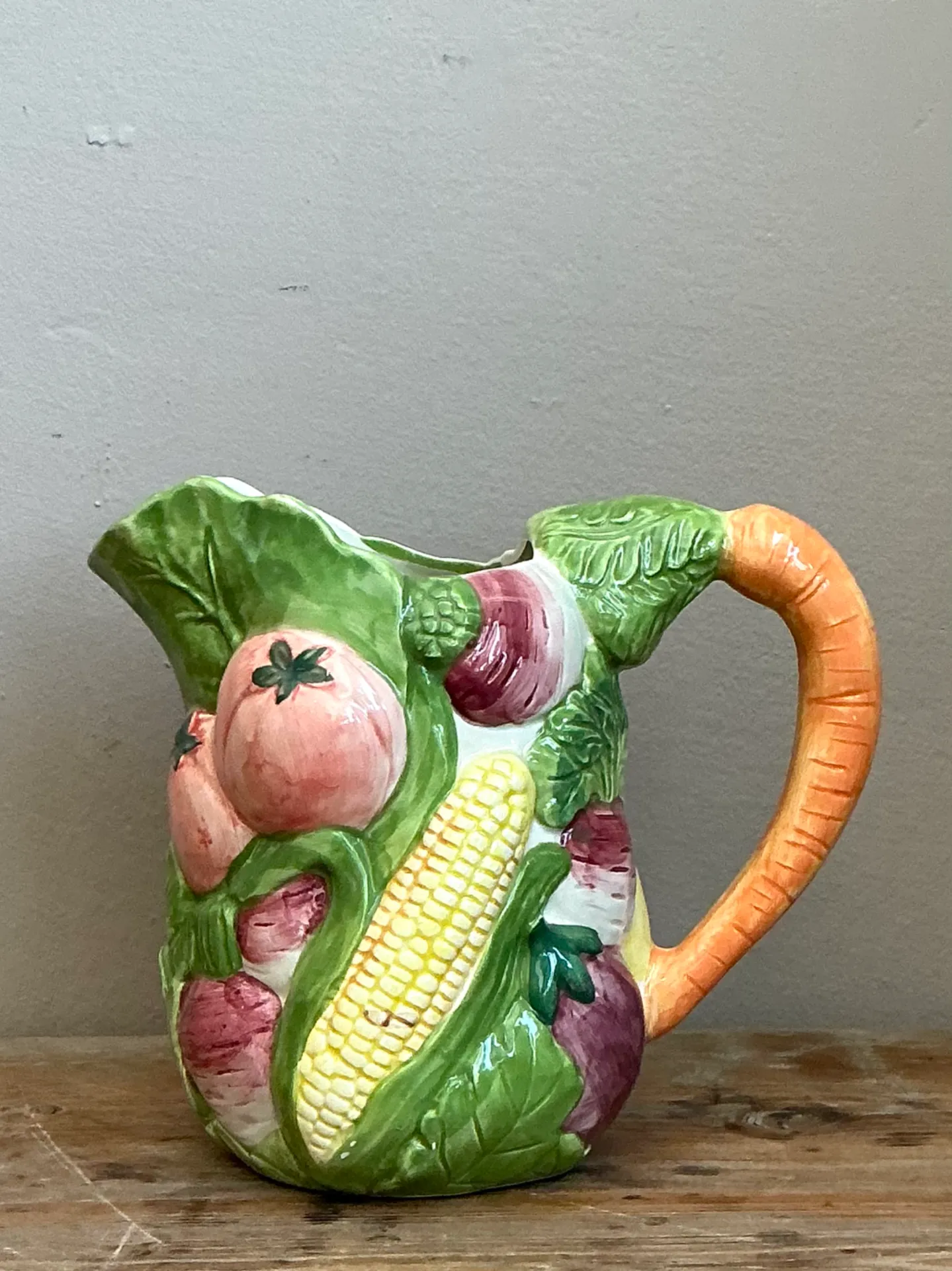 Vintage Hand-Painted Vegetable Ceramic Pitcher — additional photo 6