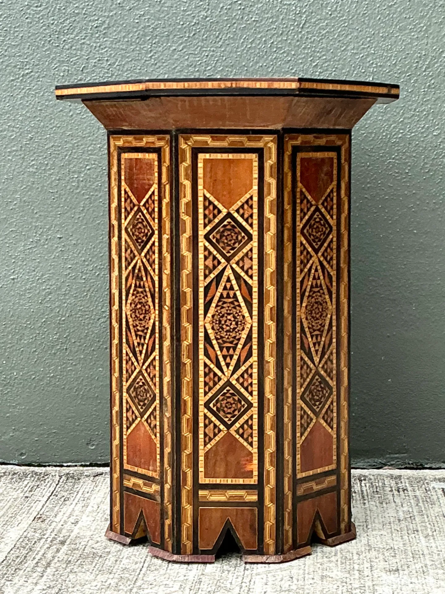 Vintage Geometric Inlay Wood Side Table — additional photo 8