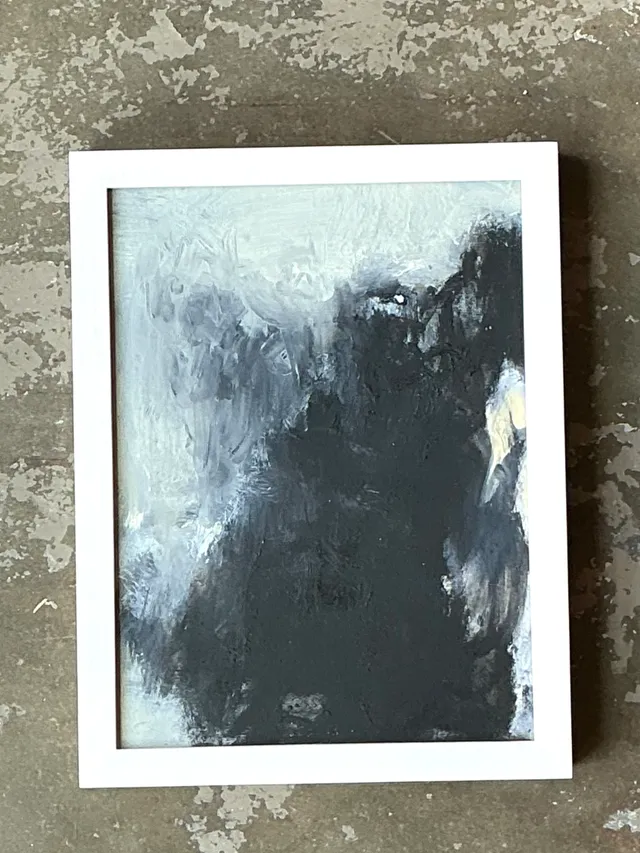 Vintage Black and White Abstract Expressionist Painting — additional photo 4