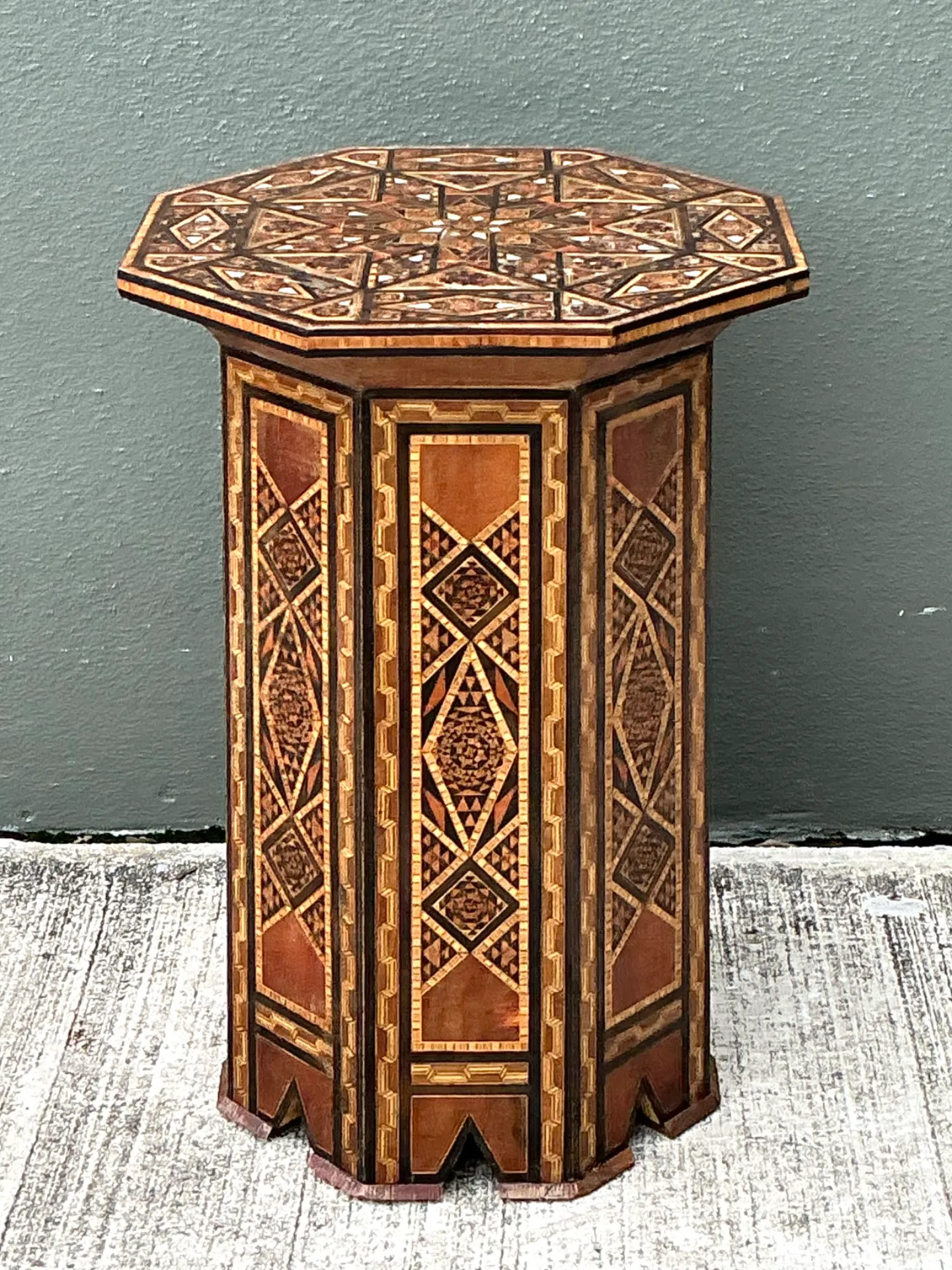 Vintage Geometric Inlay Wood Side Table — additional photo 6