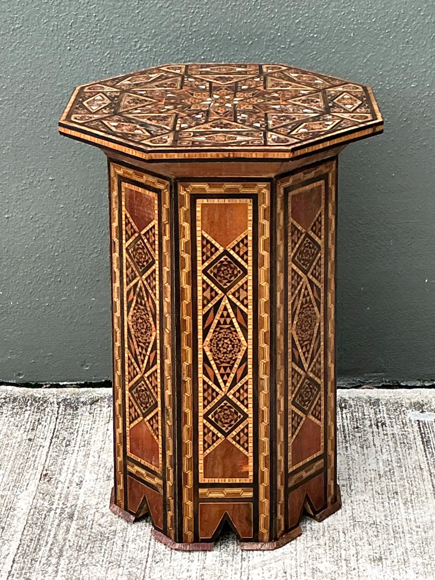 Vintage Geometric Inlay Wood Side Table — additional photo 1