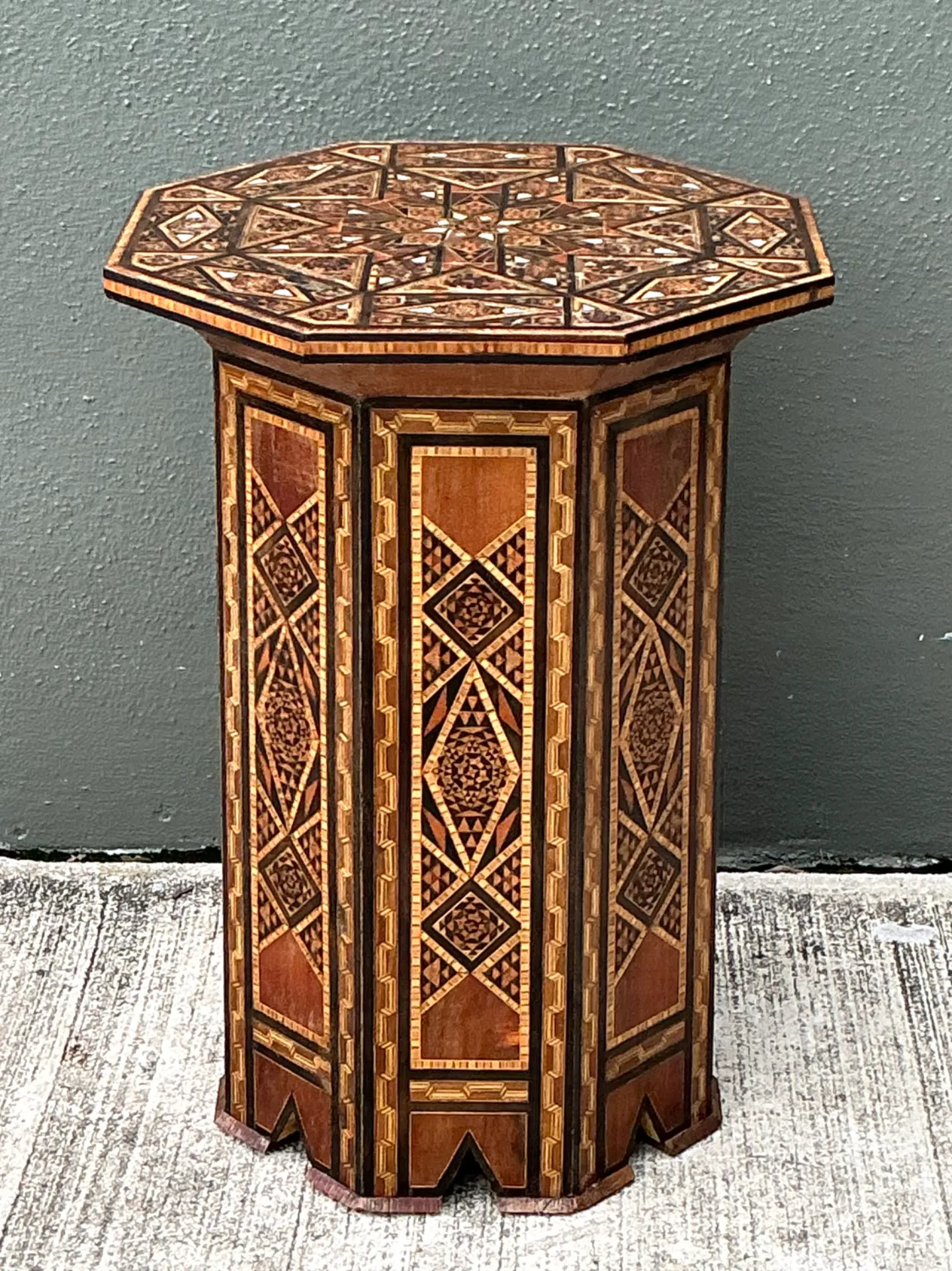 Vintage Geometric Inlay Wood Side Table — additional photo 3