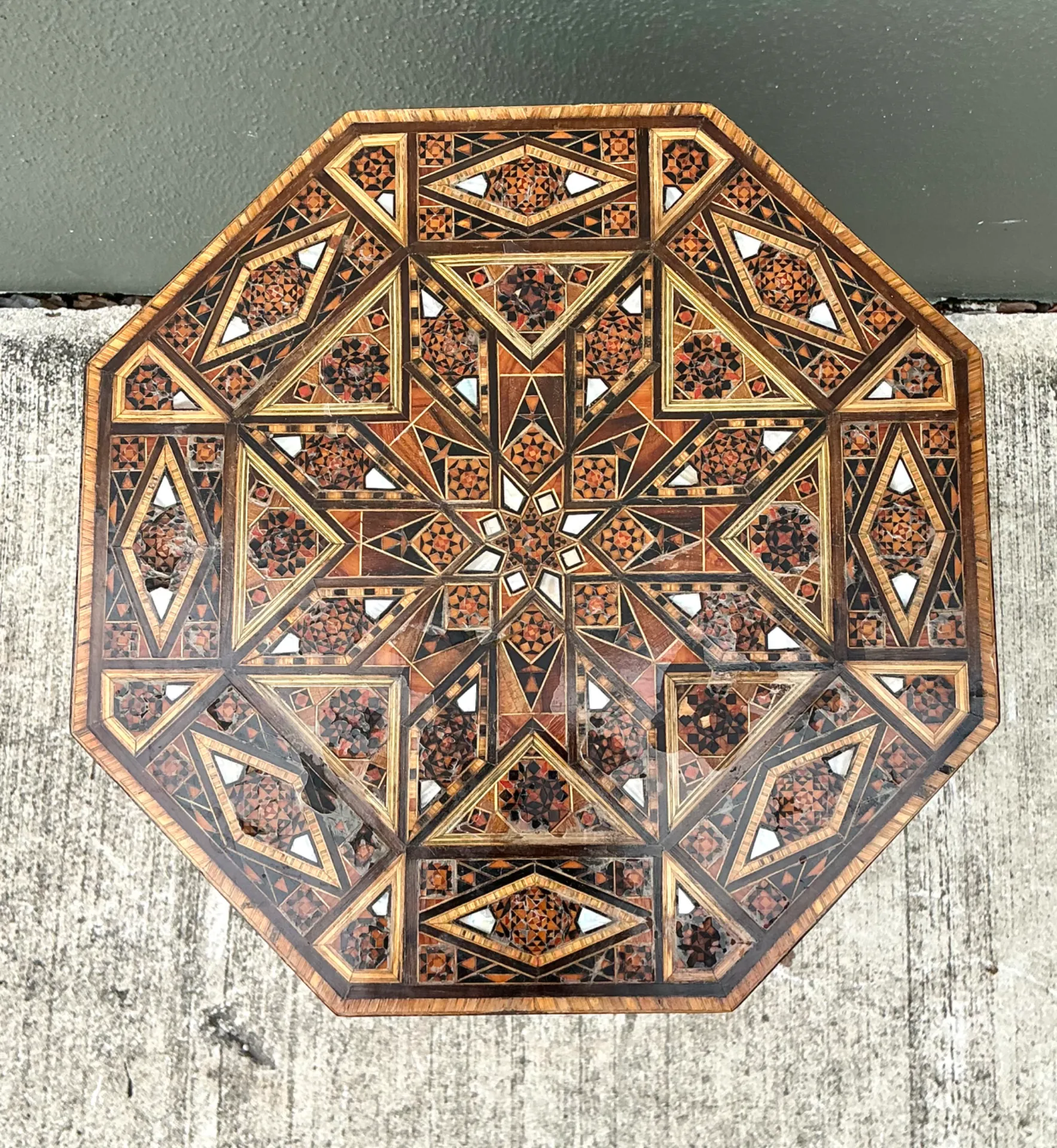 Vintage Geometric Inlay Wood Side Table — additional photo 5