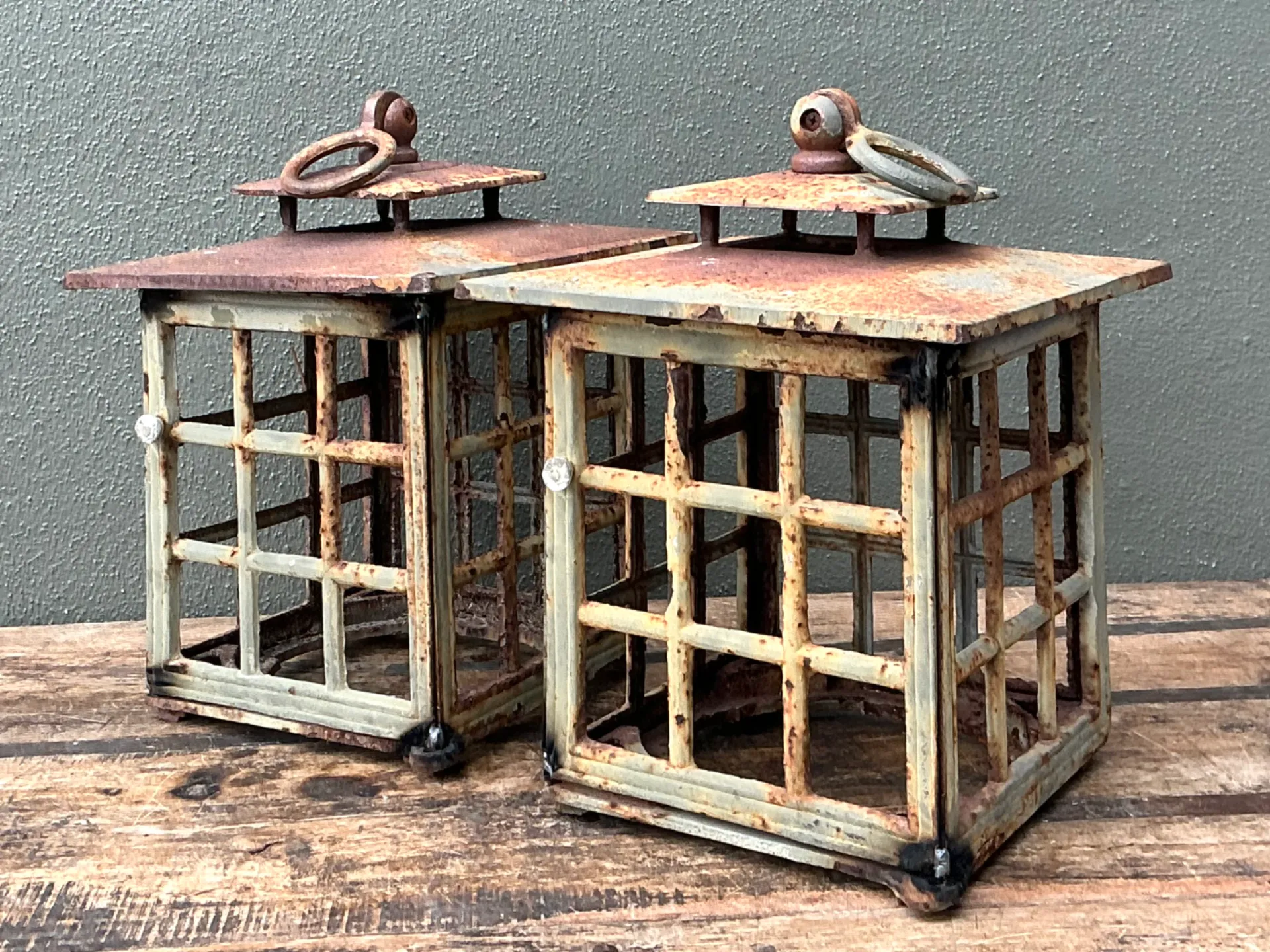 Vintage Rustic Metal Lanterns - A Pair — additional photo 1