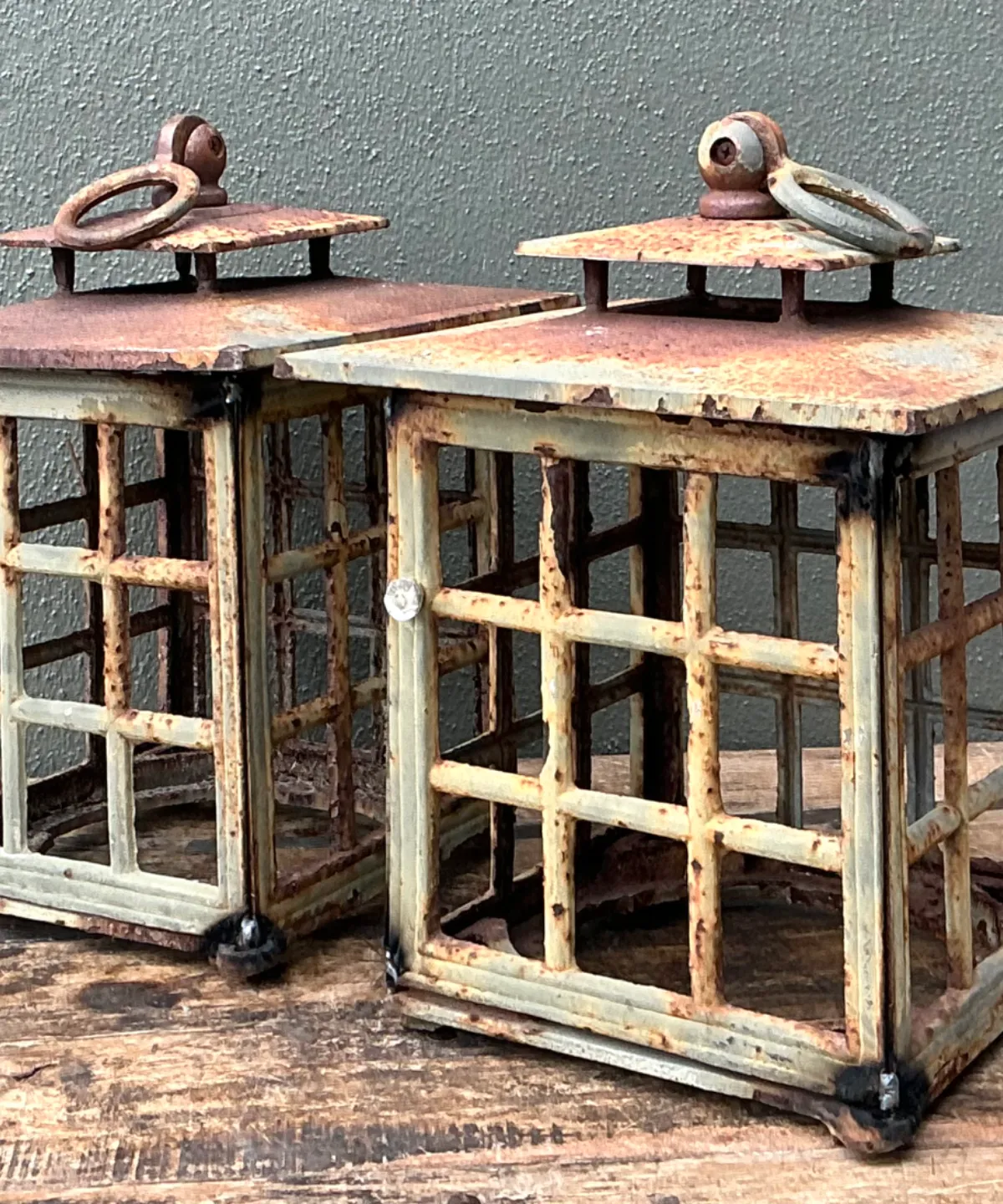 Vintage Rustic Metal Lanterns - A Pair