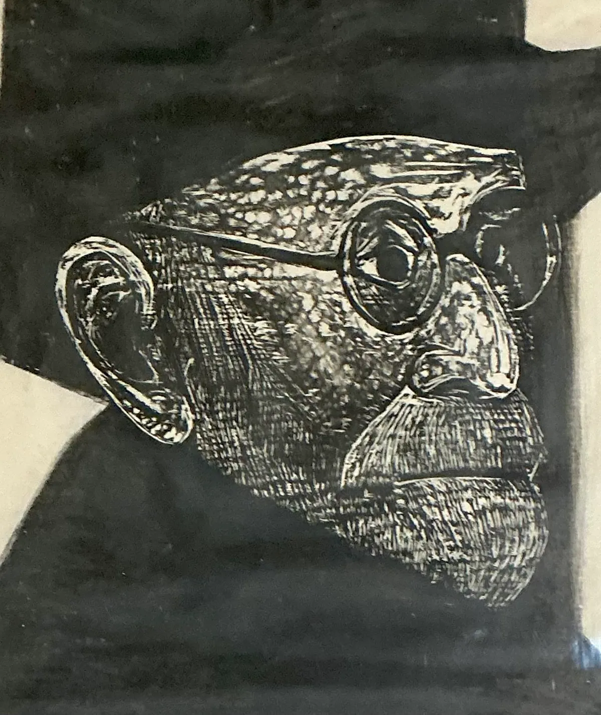 Vintage Black and White Framed Woodcut Of Sigmund Freud — additional photo 2