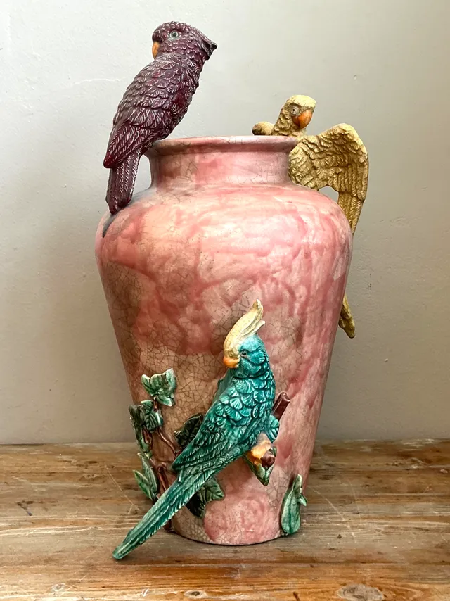 Vintage Handcrafted Parrot Ceramic Vase — additional photo 1