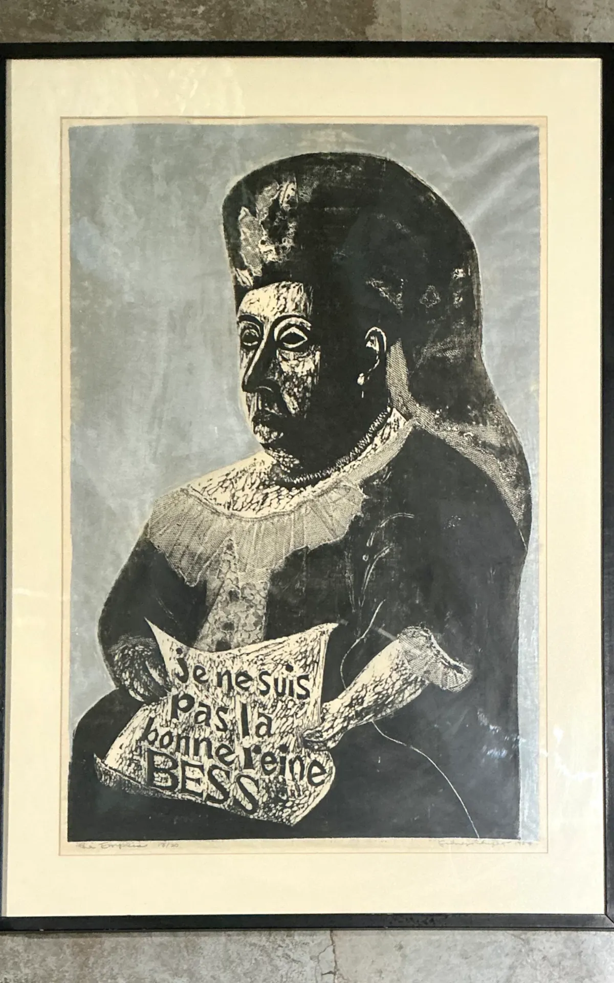 Vintage Queen Victoria Abstract The Empress” Figurative Woodcut Print — additional photo 4