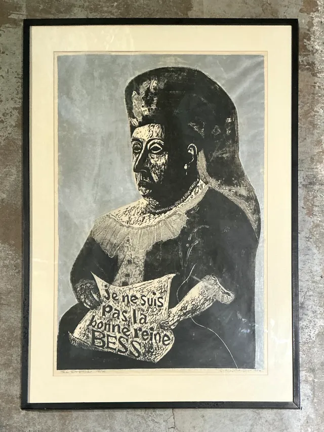 Vintage Queen Victoria Abstract The Empress” Figurative Woodcut Print — additional photo 4