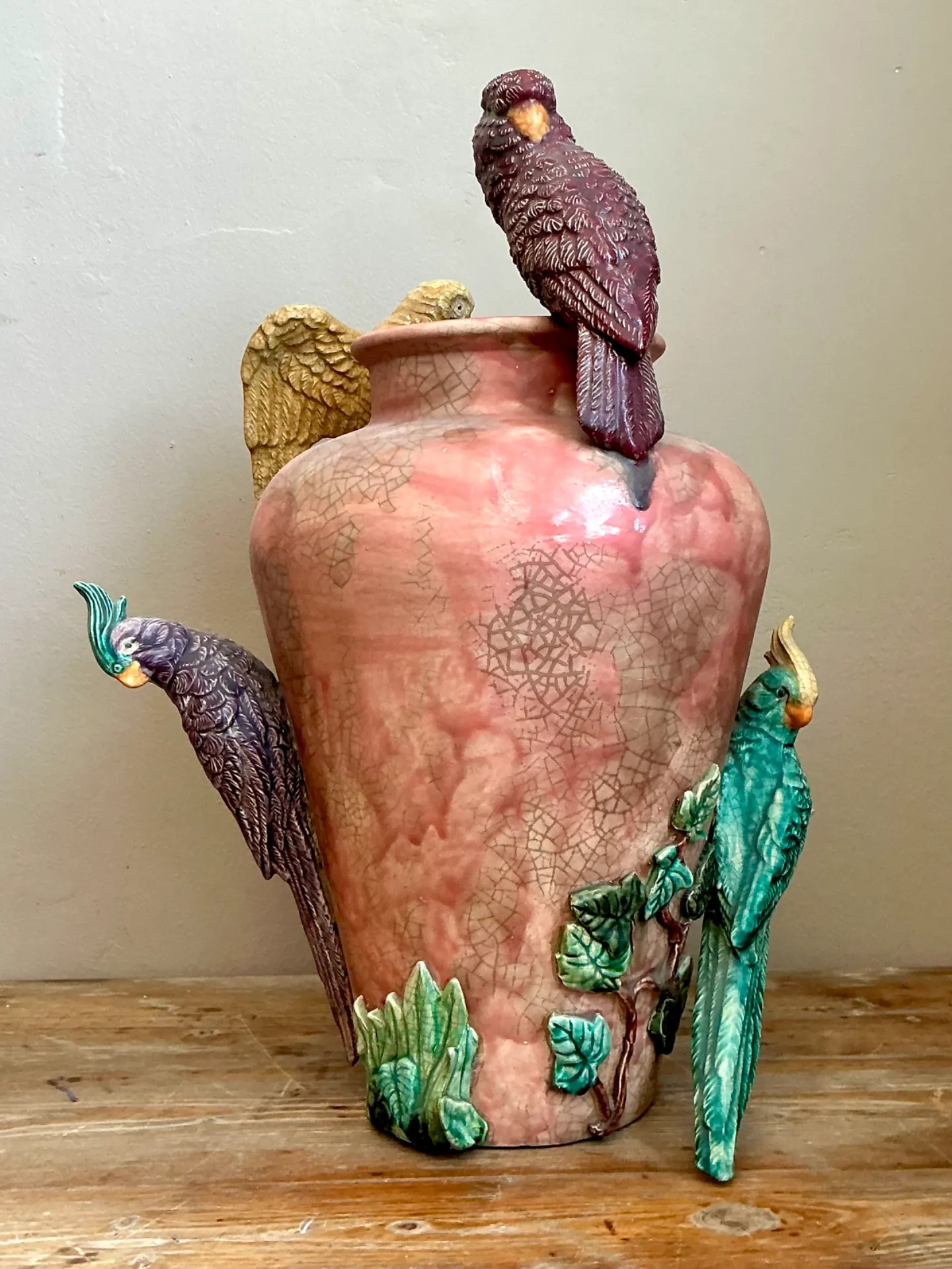 Vintage Handcrafted Parrot Ceramic Vase — additional photo 3