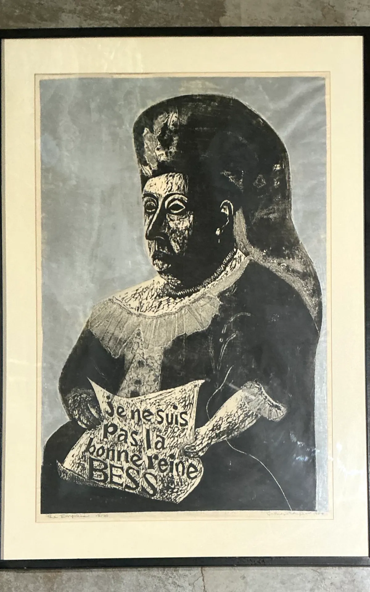 Vintage Queen Victoria Abstract The Empress” Figurative Woodcut Print — additional photo 2