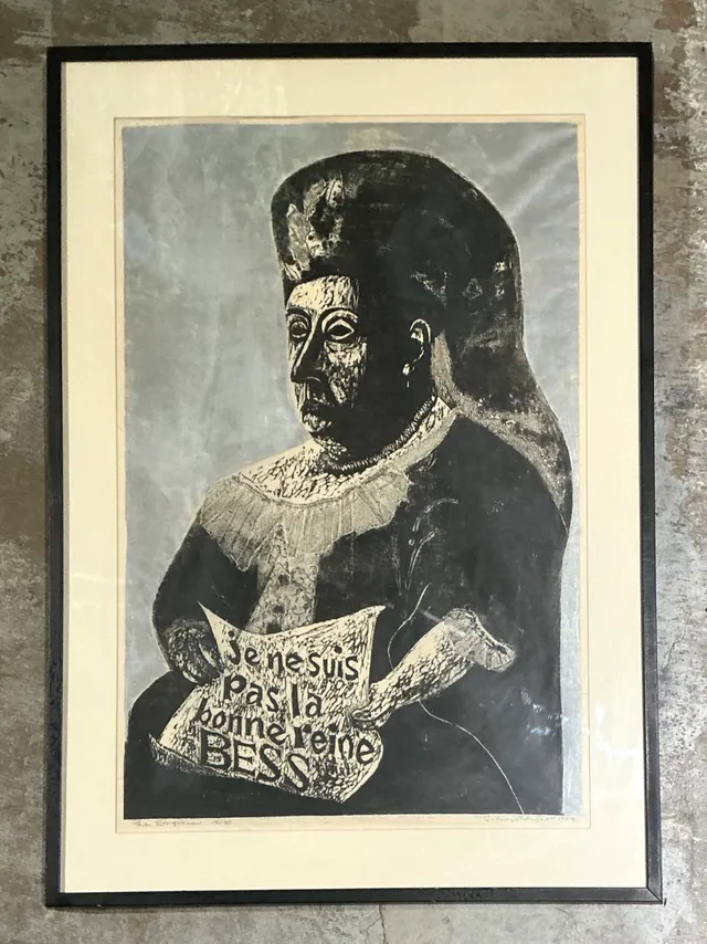 Vintage Queen Victoria Abstract The Empress” Figurative Woodcut Print — additional photo 2