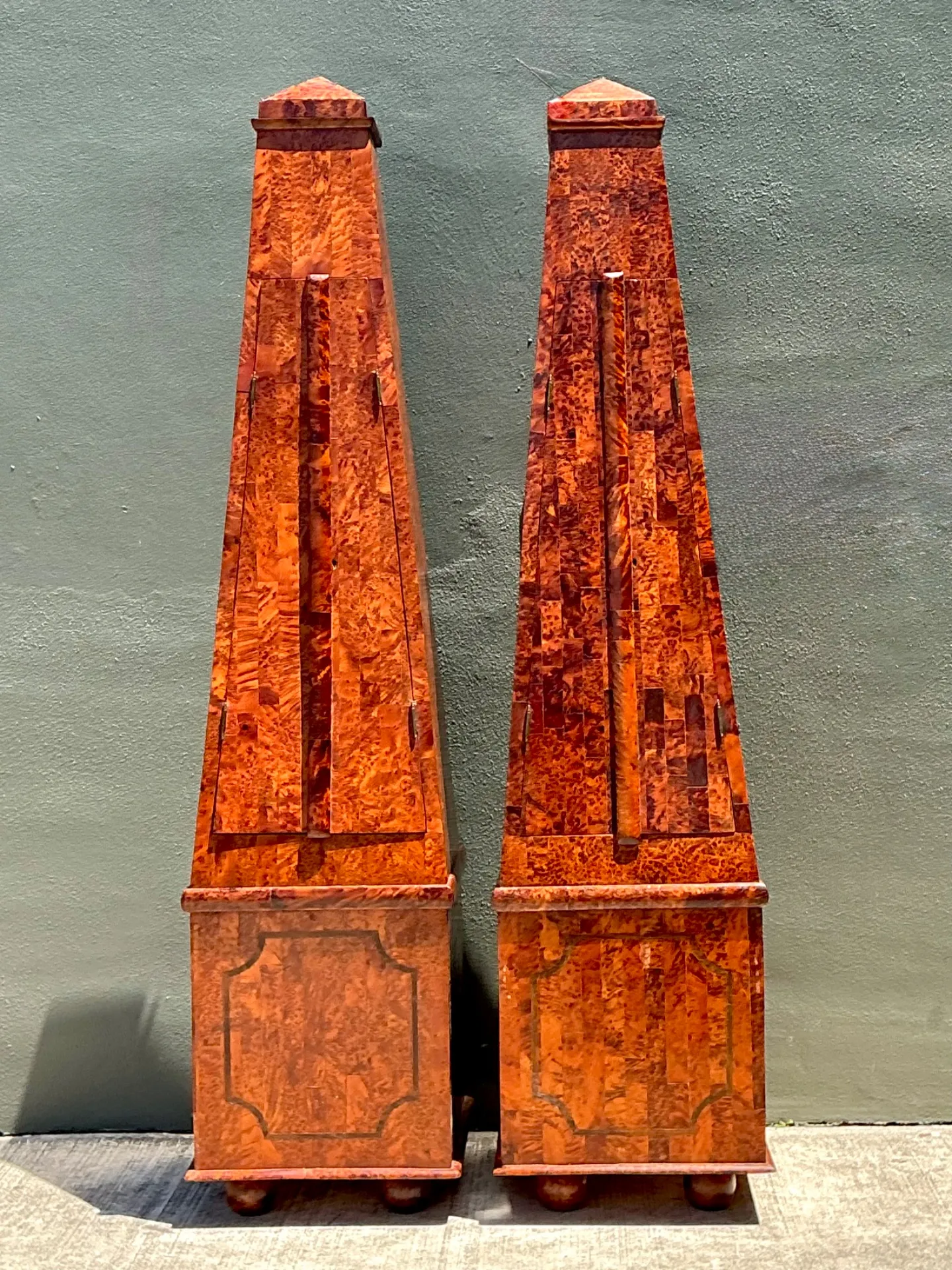 Vintage Tapered Burl Wood Obelisk Cabinets — additional photo 4