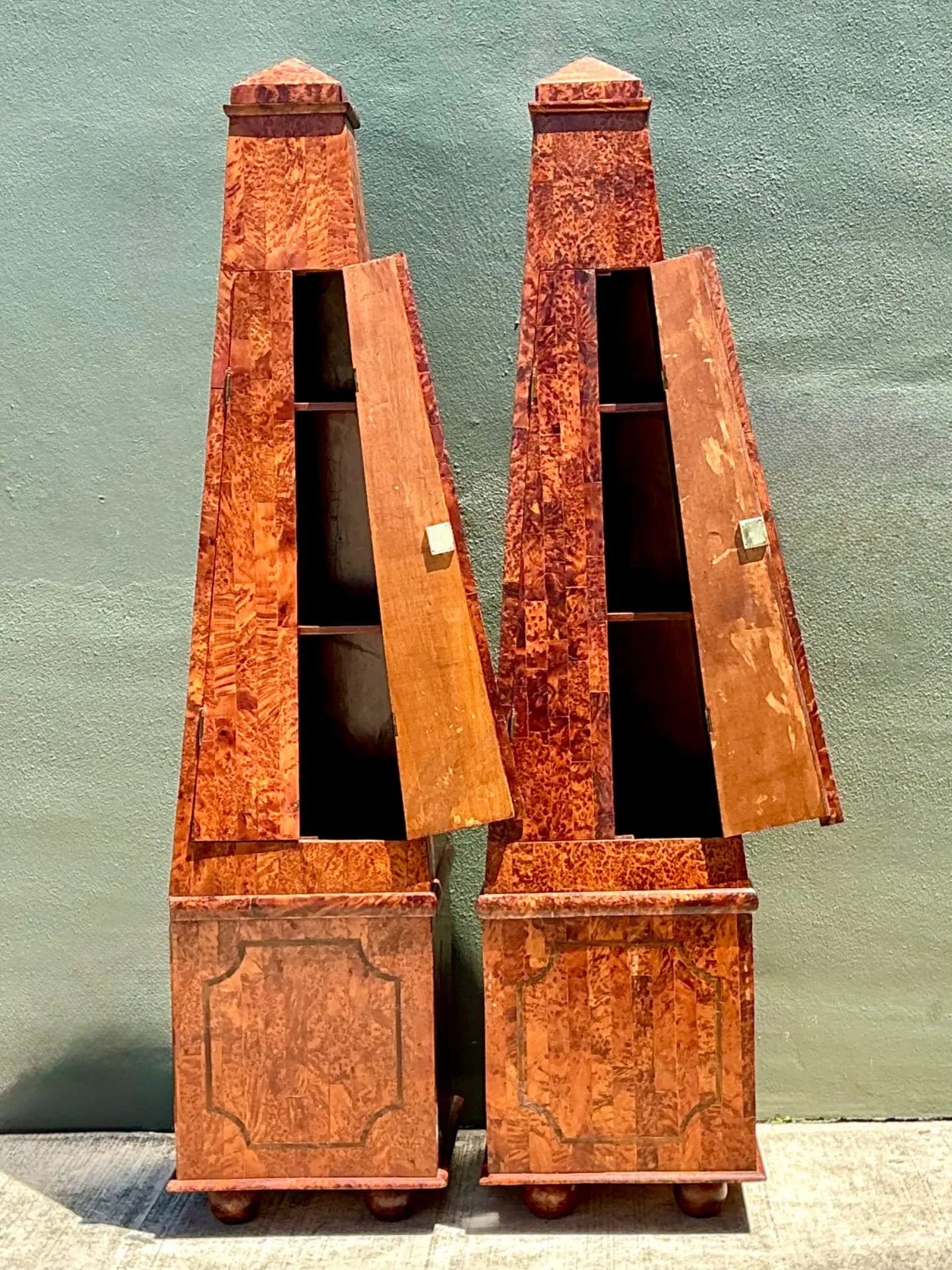 Vintage Tapered Burl Wood Obelisk Cabinets — additional photo 6