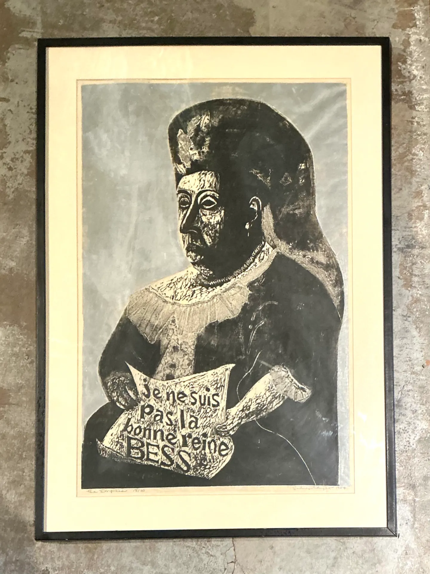 Vintage Queen Victoria Abstract The Empress” Figurative Woodcut Print — additional photo 8