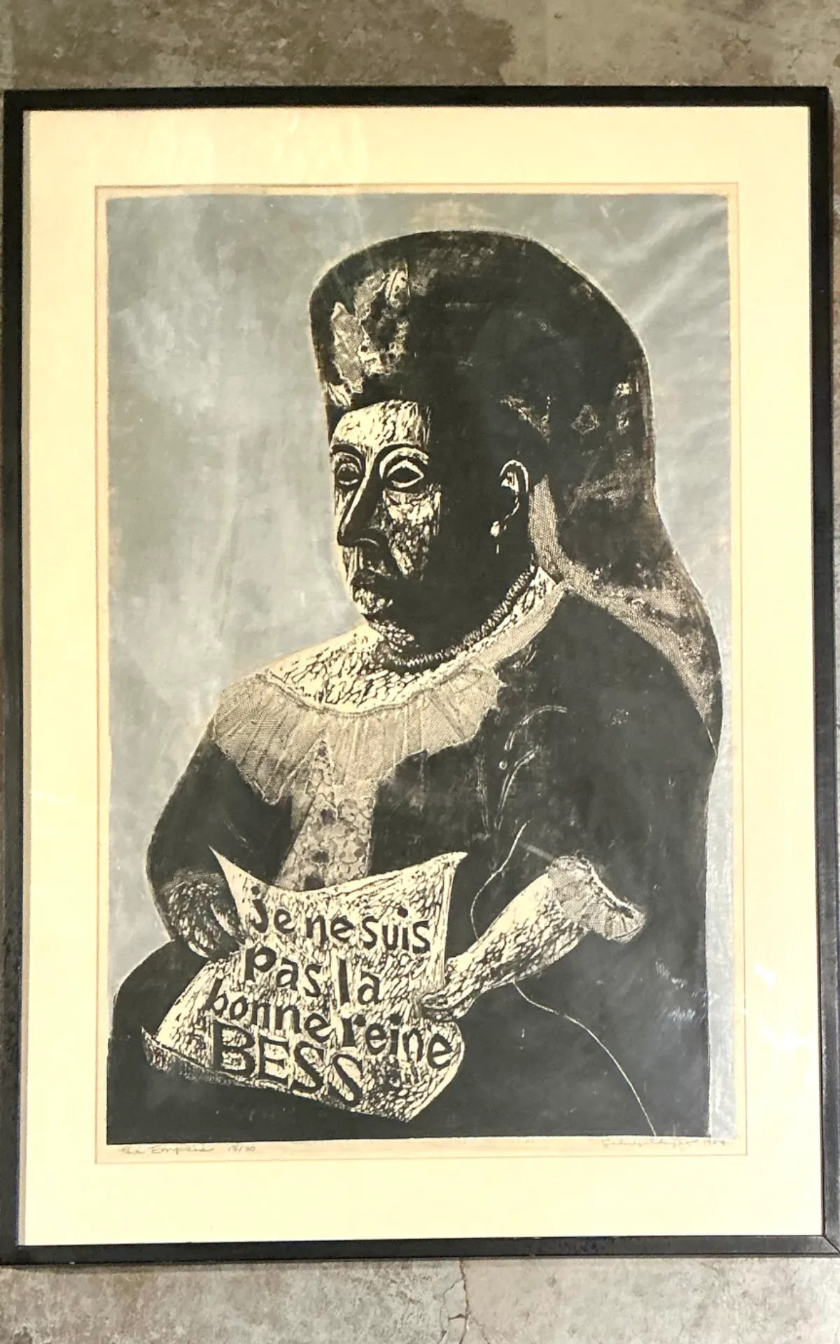 Vintage Queen Victoria Abstract The Empress” Figurative Woodcut Print — additional photo 8
